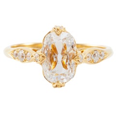Antique Inspired GIA 1.10 Carat Cushion Cut Diamond 18K Yellow Gold Ring