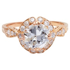 Antique Inspired GIA 1.41 Carats Round Brilliant Cut Diamond 18k Rose Gold Ring
