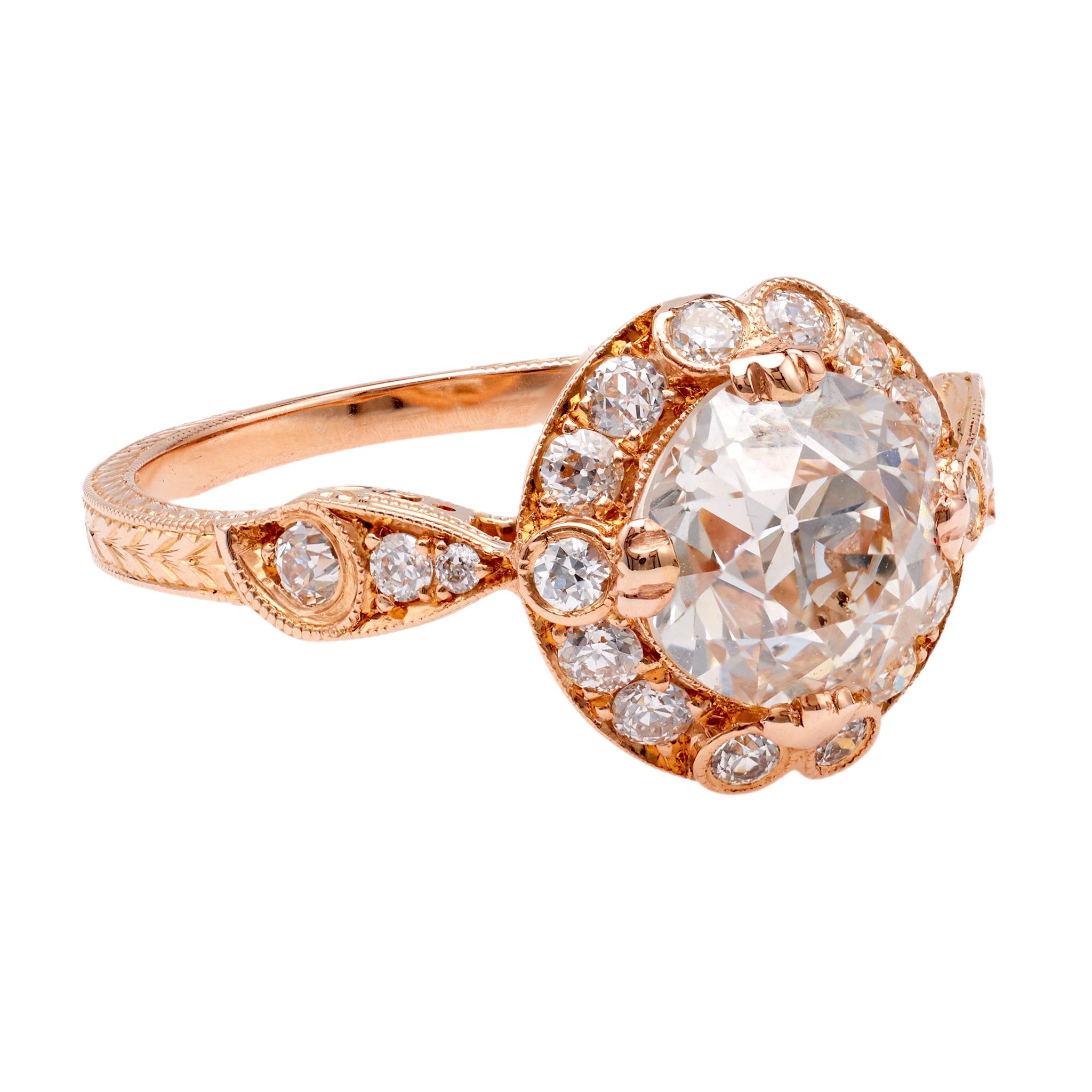 Antique Inspired GIA 1.51 Carats Old European Cut Diamond 18k Rose Gold Filigree For Sale 1