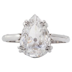 Antique Inspired GIA 2.12 Carat Pear Cut Diamond Platinum Ring