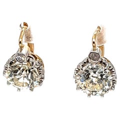 Antique Inspired GIA 4.58 Carats Diamond 14 Karat Yellow Gold Platinum Earrings