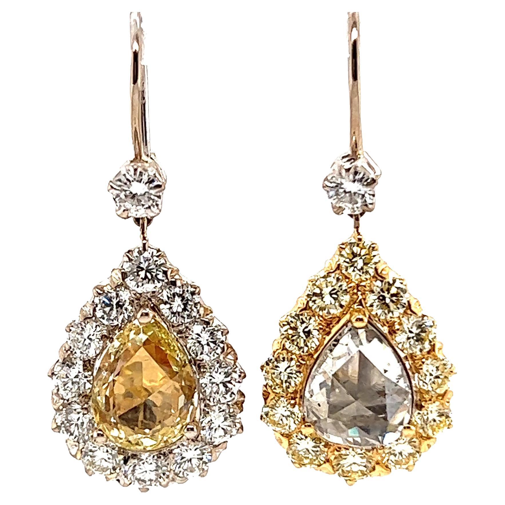 Rose-Cut Pear Diamond Gold Pendant Earrings at 1stDibs