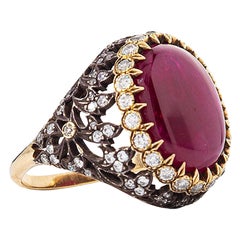 Antique Inspired Handcrafted 10, 52 Burmese Ruby Cocktail Ring