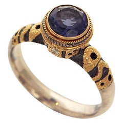 Antique Inspired Iolite and Diamond Ring