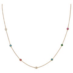 Antike inspirierte Halskette „Darling“ aus Gelbgold mit mehreren Edelsteinen und acrostischem Gelbgold