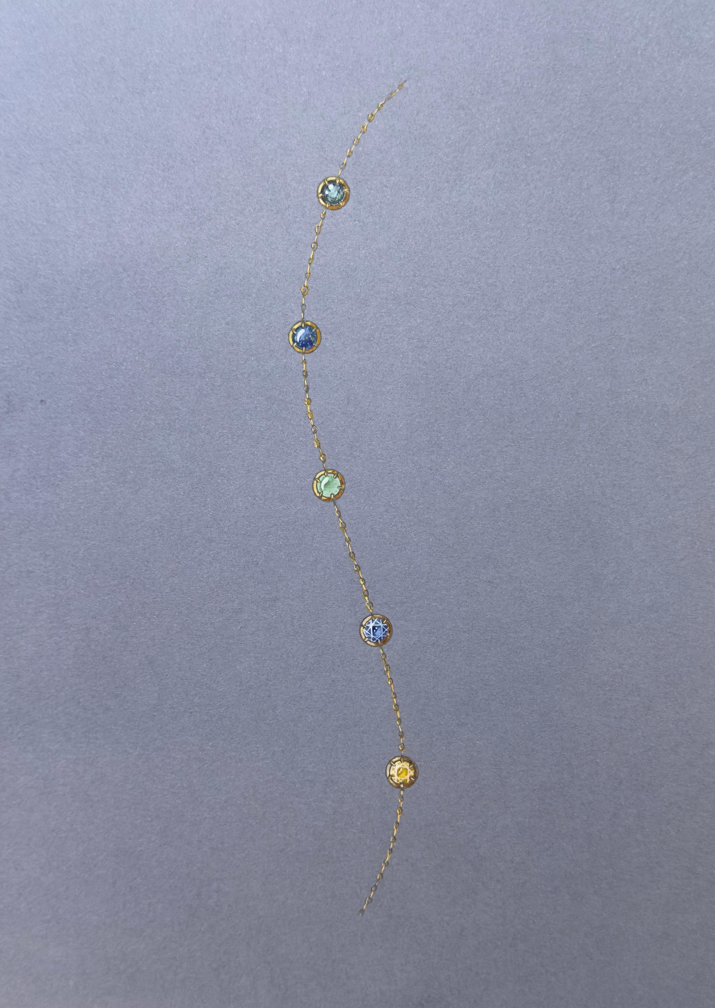 Antikes inspiriertes acros „Lucky“-Armband aus Gelbgold mit mehreren Edelsteinen (Georgian) im Angebot