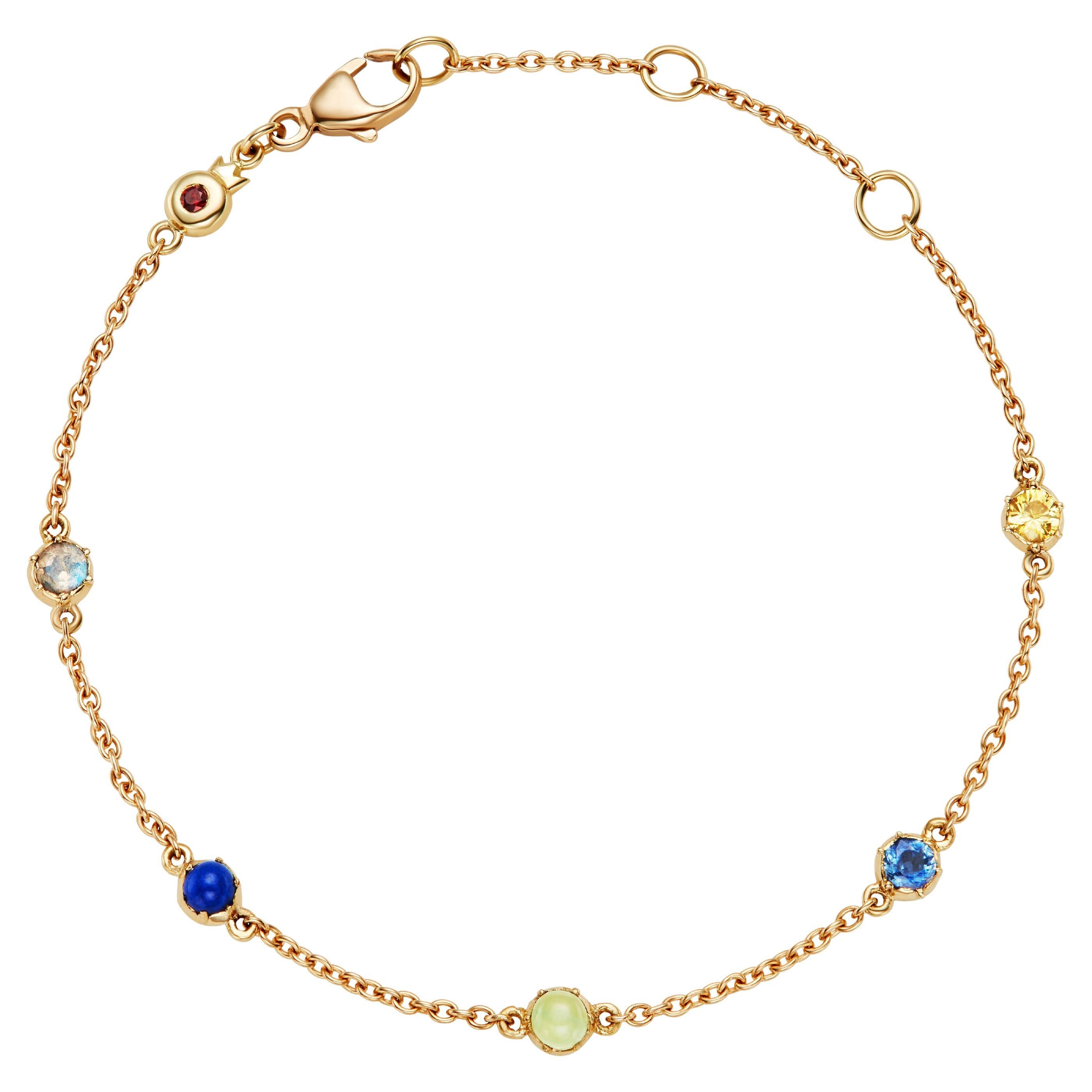 Antique Inspired Multi Gemstone Yellow Gold Acrostic "Lucky" Bracelet