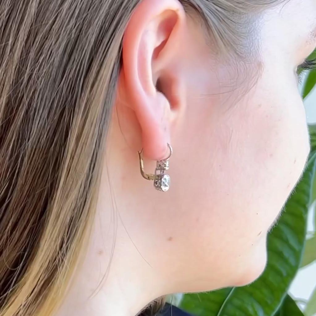 Women's or Men's Antique Inspired Old Mine Cut Diamond Platinum Drop Earrings