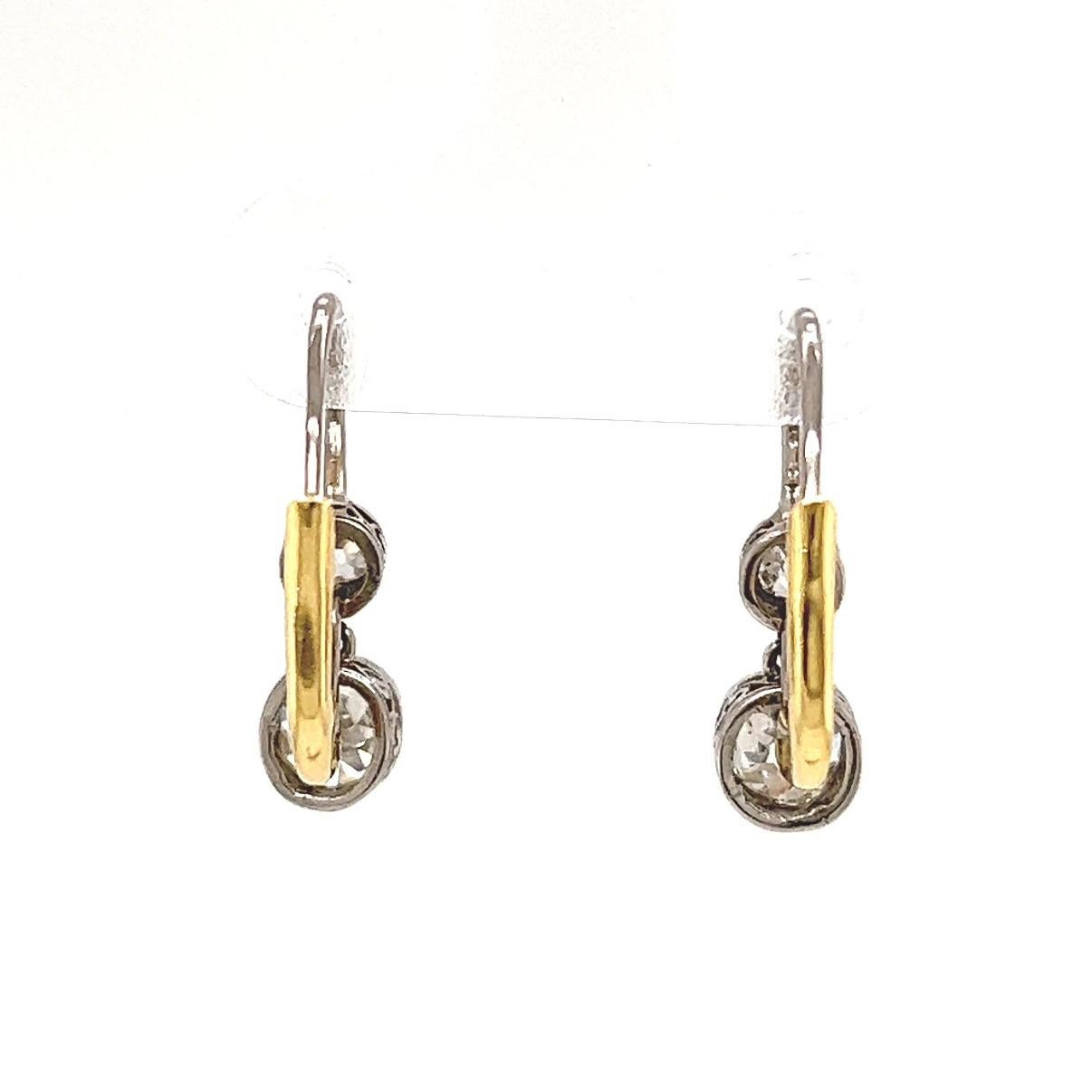 Antique Inspired Old Mine Cut Diamond Platinum Drop Earrings For Sale 2