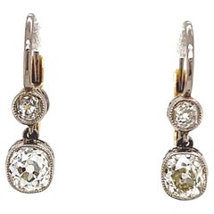 Antique Inspired Old Mine Cut Diamond Platinum Drop Earrings