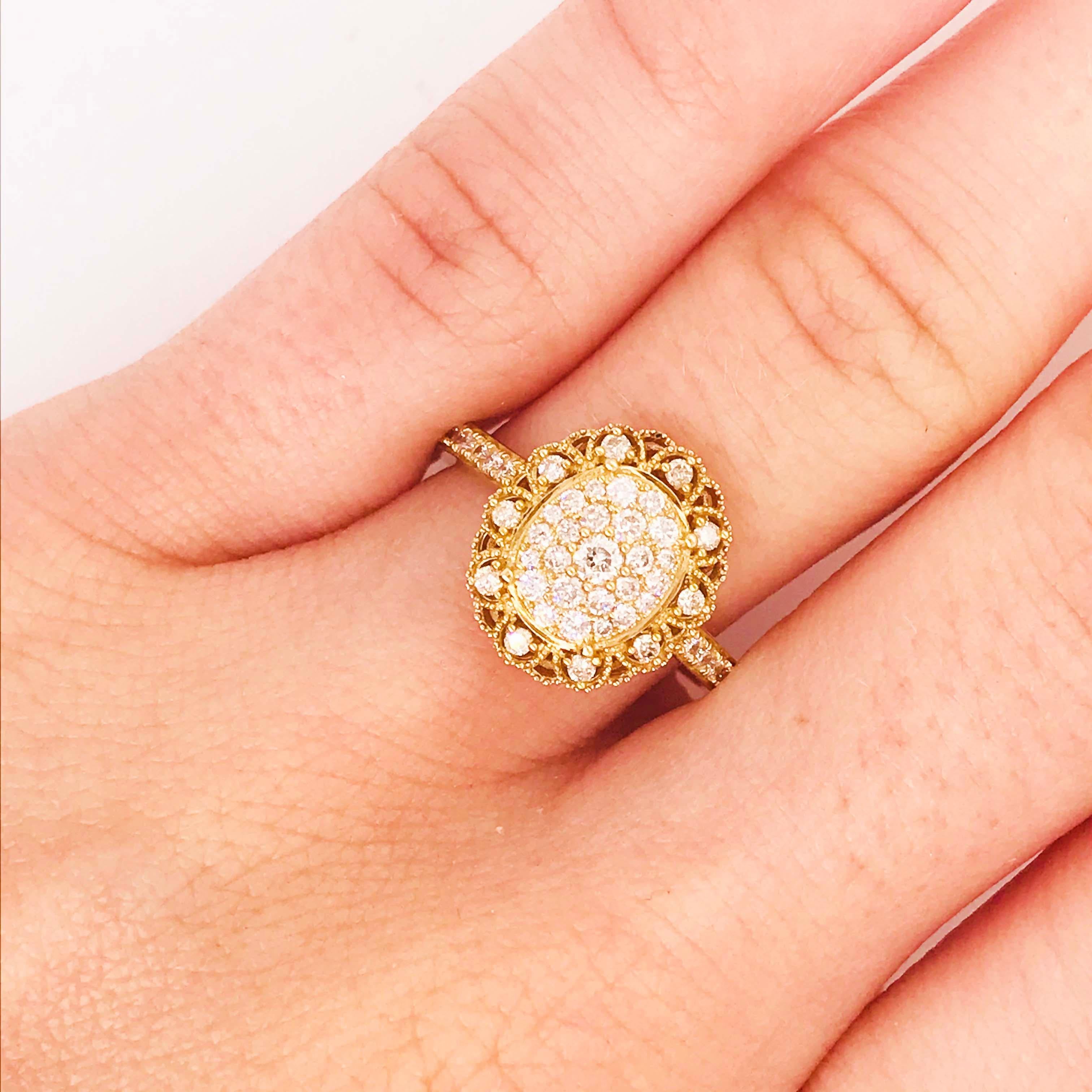Artisan Antique Inspired Oval Pave 1/2 Carat Diamond Engagement Ring in Yellow Gold