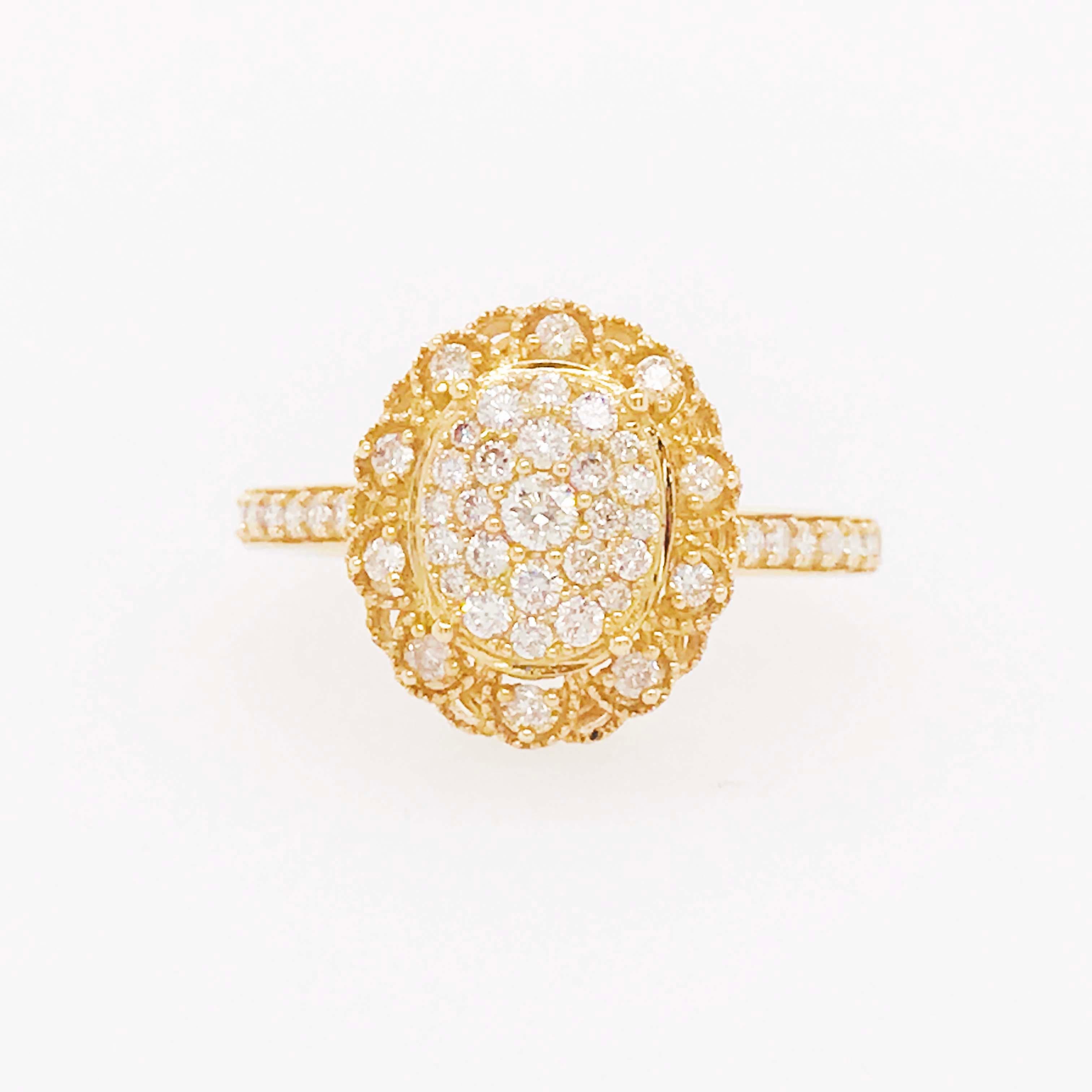 Women's Antique Inspired Oval Pave 1/2 Carat Diamond Engagement Ring in Yellow Gold