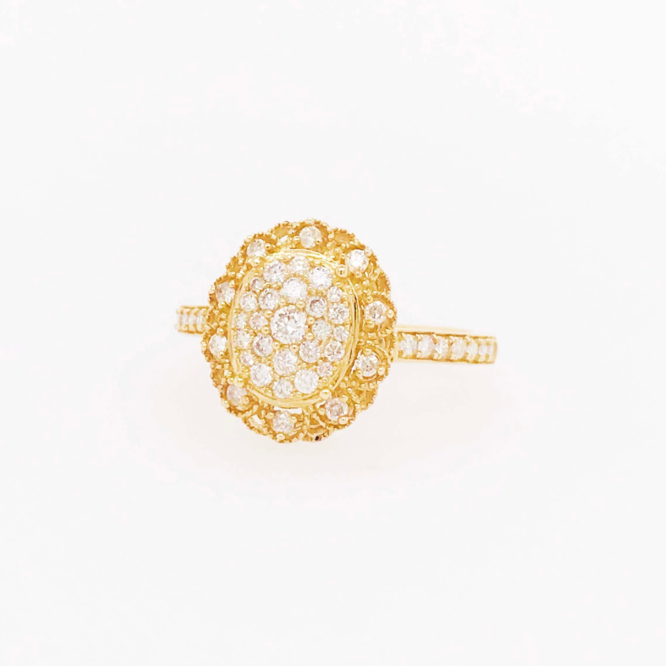 Antique Inspired Oval Pave 1/2 Carat Diamond Engagement Ring in Yellow Gold 1