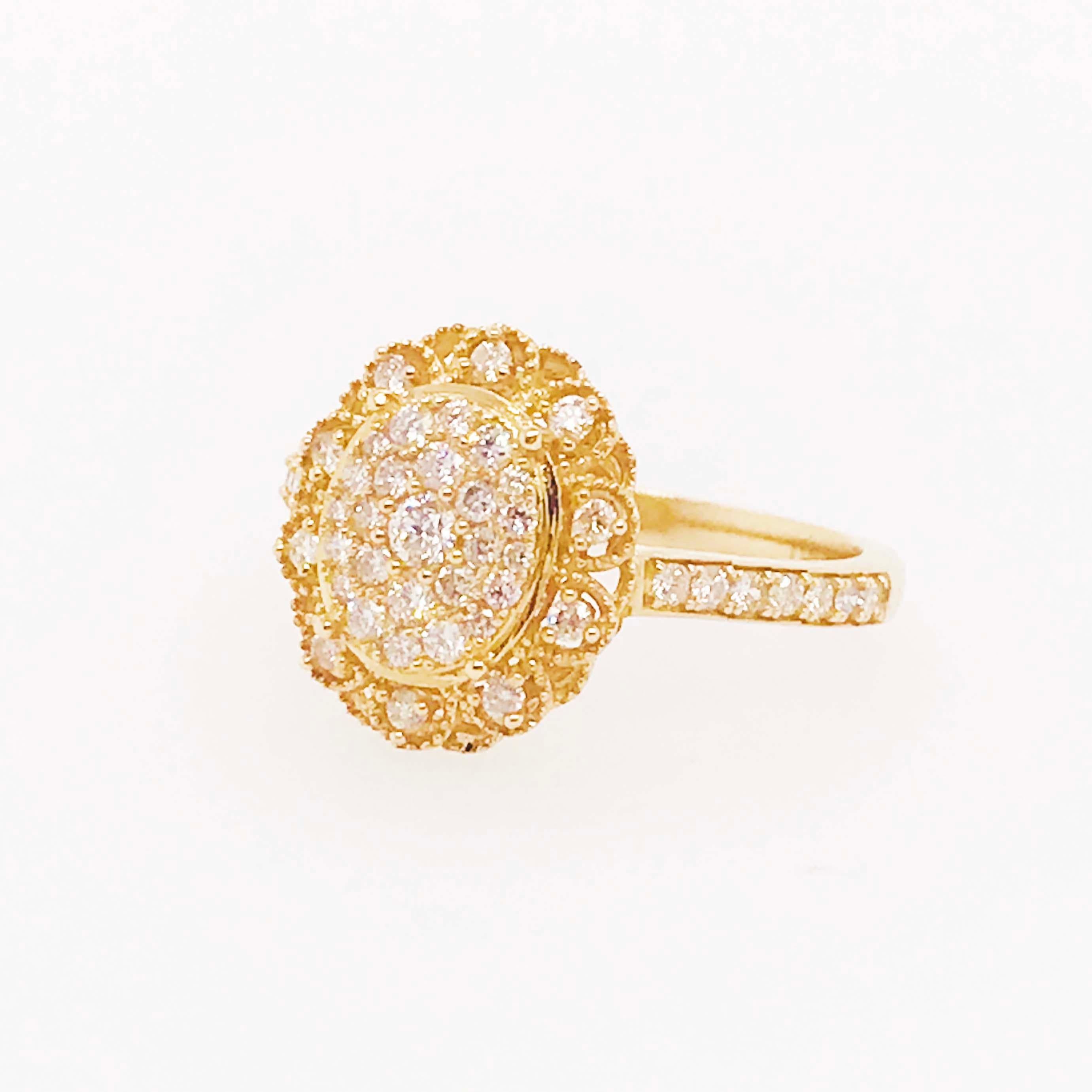 Antique Inspired Oval Pave 1/2 Carat Diamond Engagement Ring in Yellow Gold 3