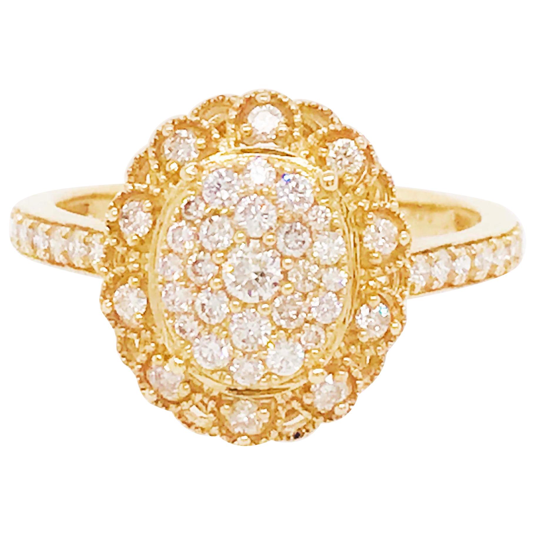 Antique Inspired Oval Pave 1/2 Carat Diamond Engagement Ring in Yellow Gold