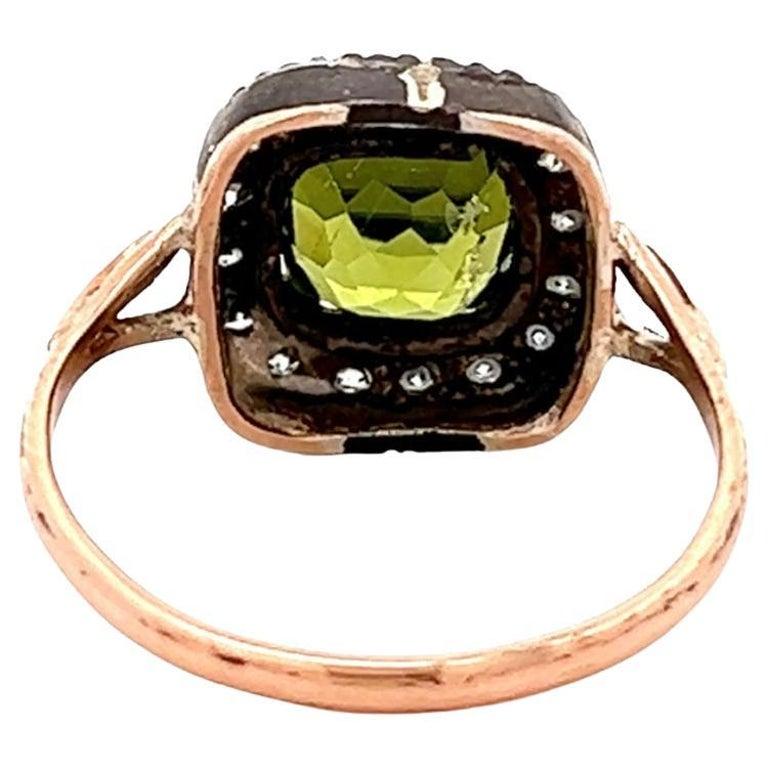 Antique Inspired Peridot Diamond Silver 14 Karat Rose Gold Ring 1