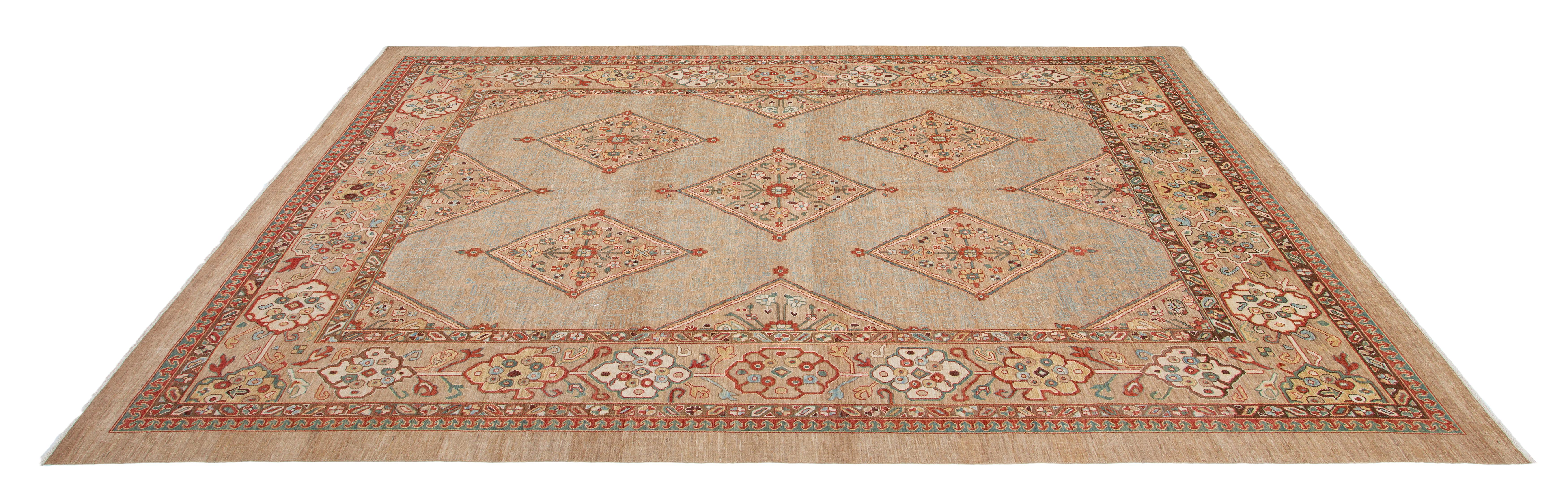 Antique-Inspired Persian Camelhair Kurdish Rug For Sale 3
