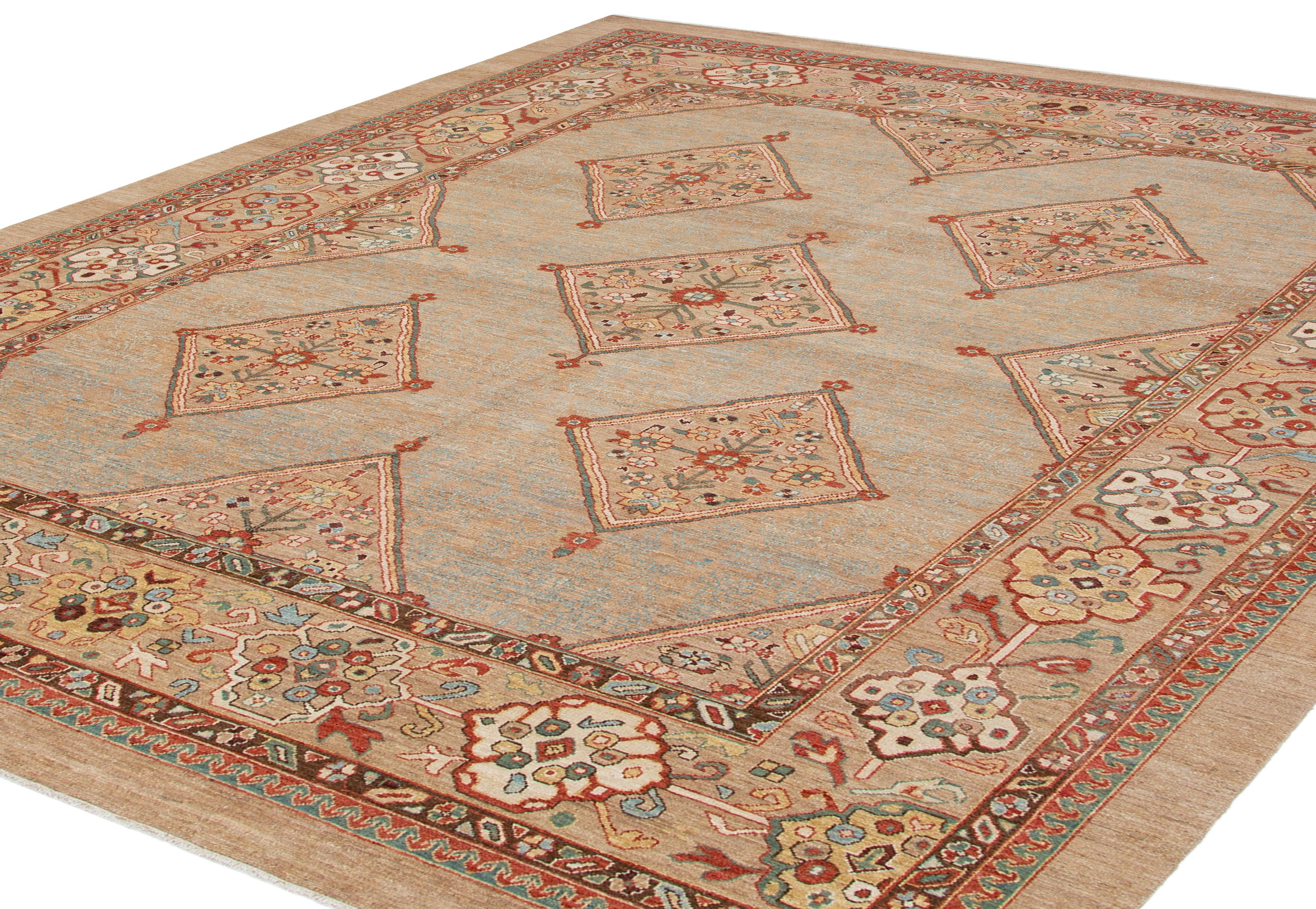 Hand-Knotted Antique-Inspired Persian Camelhair Kurdish Rug For Sale