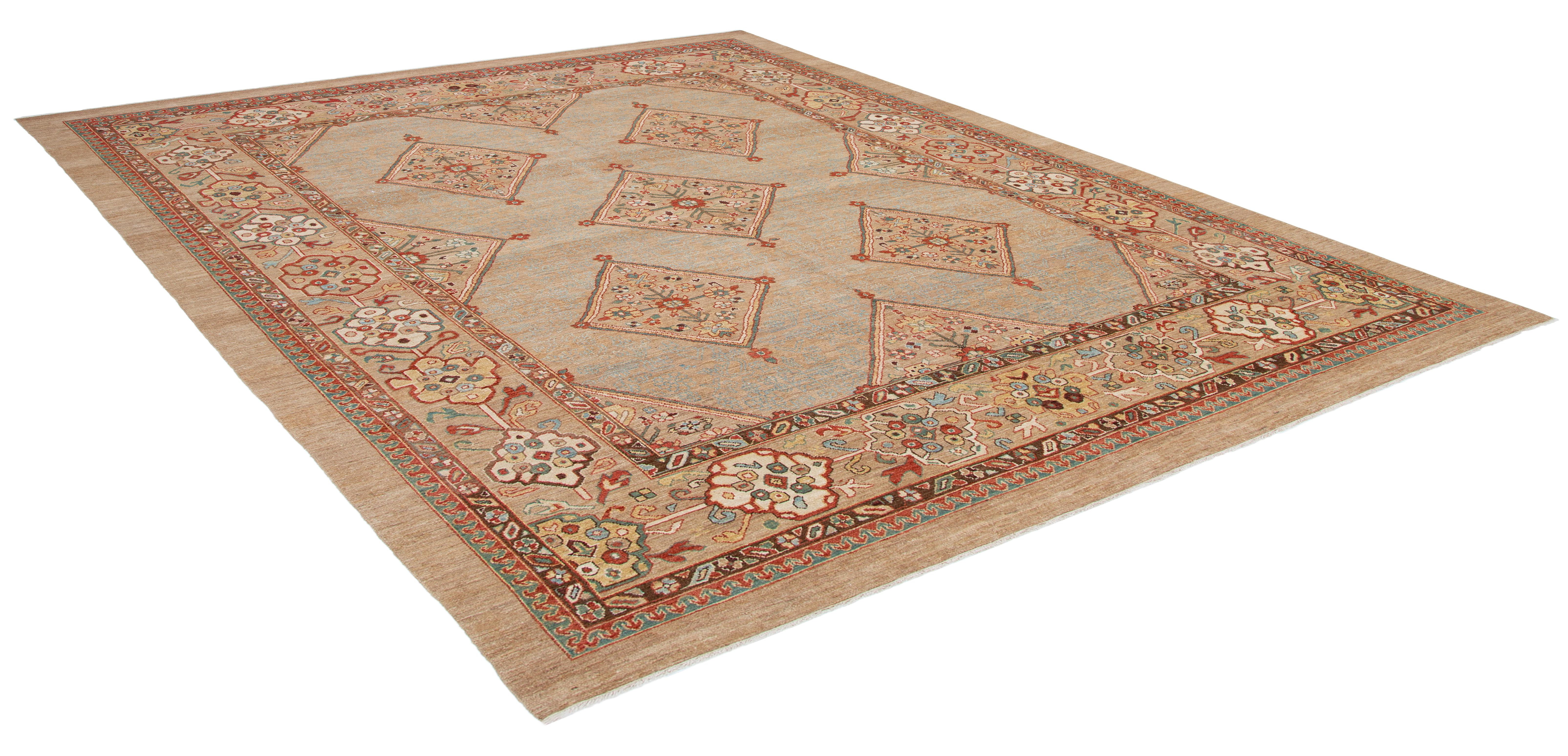 Antique-Inspired Persian Camelhair Kurdish Rug For Sale 1