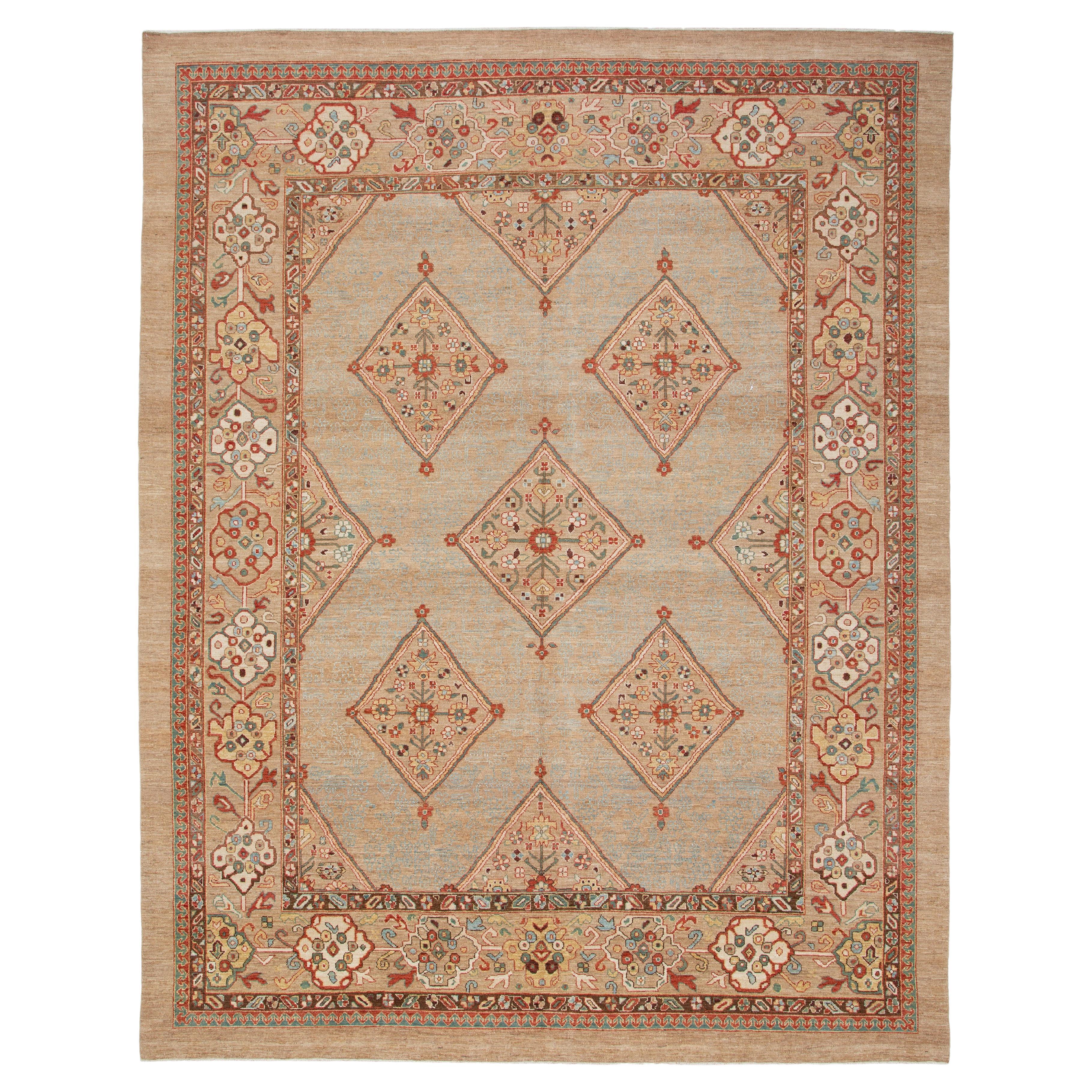 Antique-Inspired Persian Camelhair Kurdish Rug For Sale