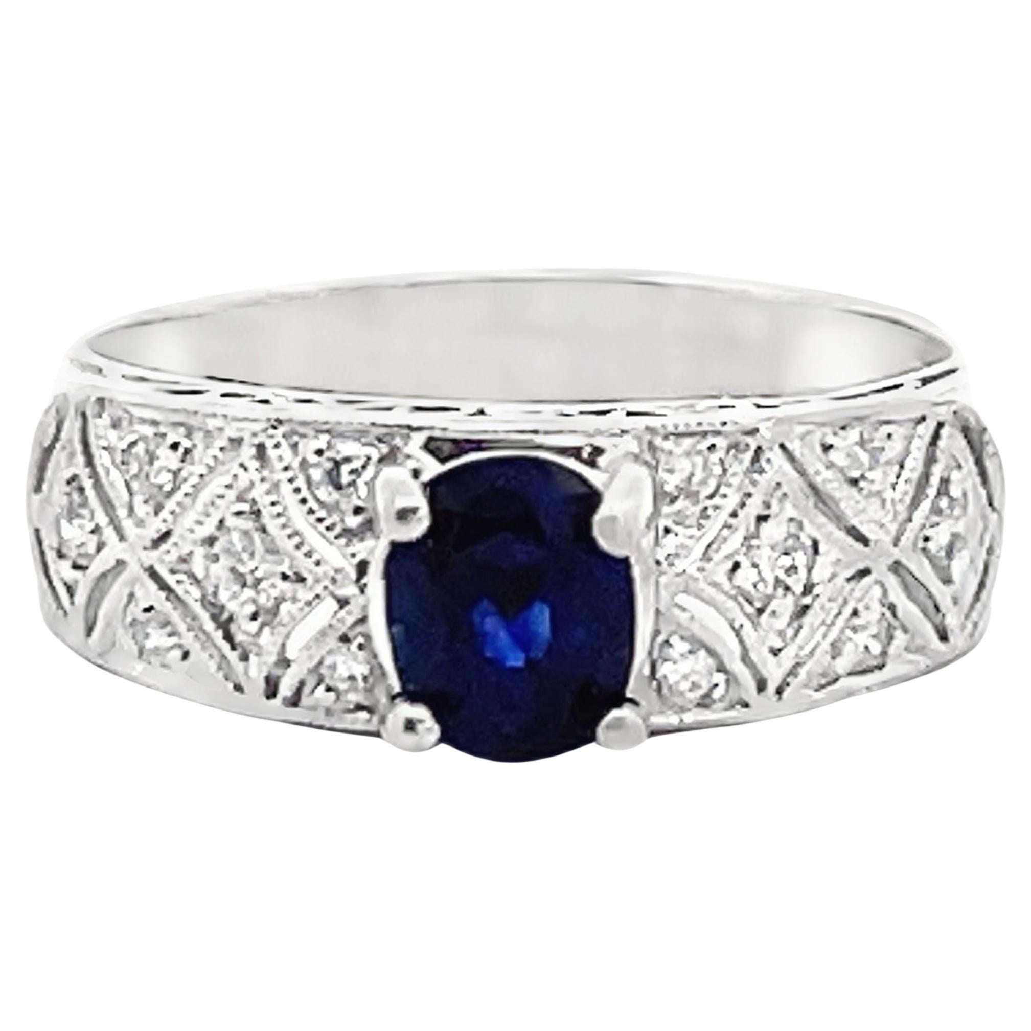 Antique Inspired Platinum Diamond & Sapphire Ring