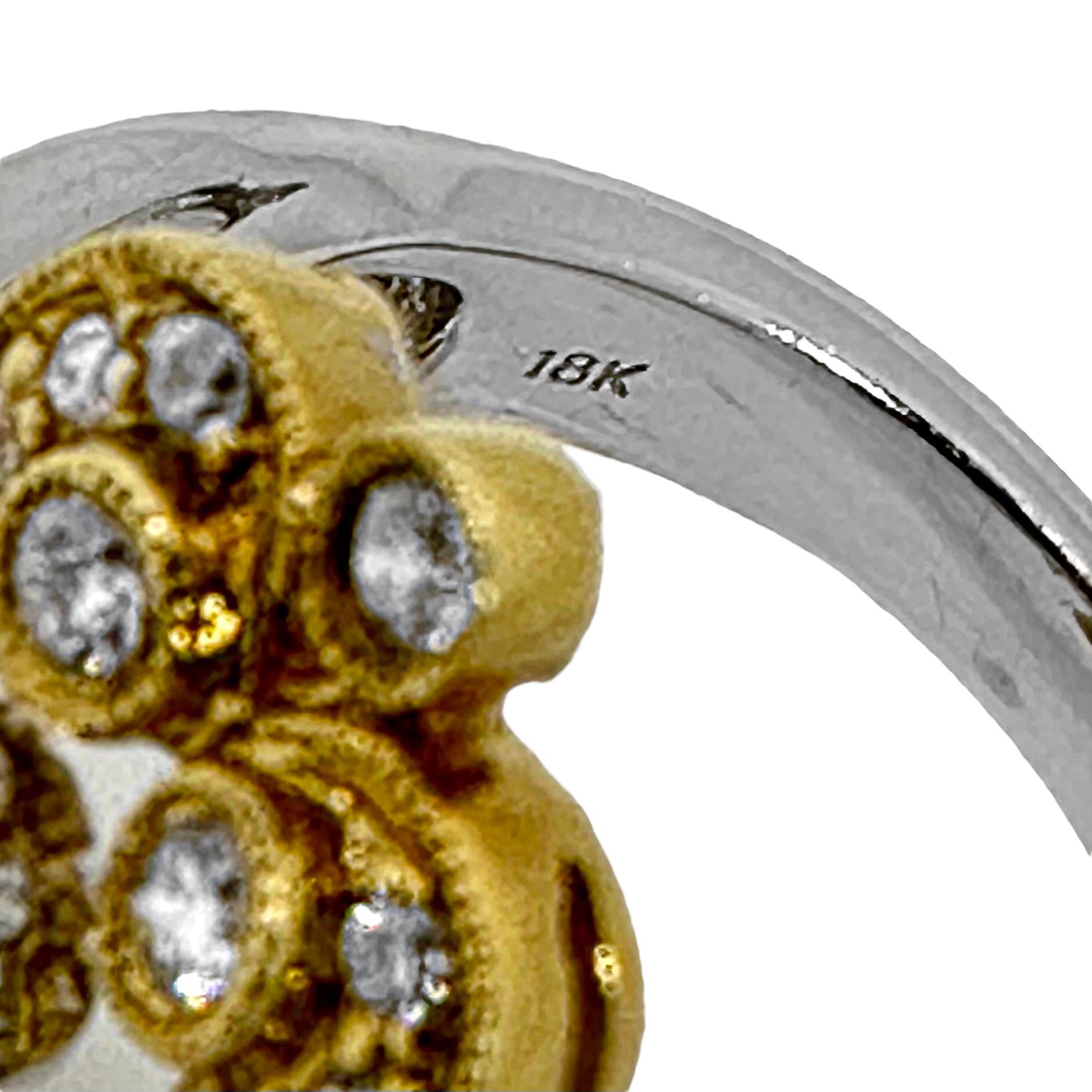 Bague d'inspiration ancienne en or jaune et blanc 18 carats avec diamants en vente 6