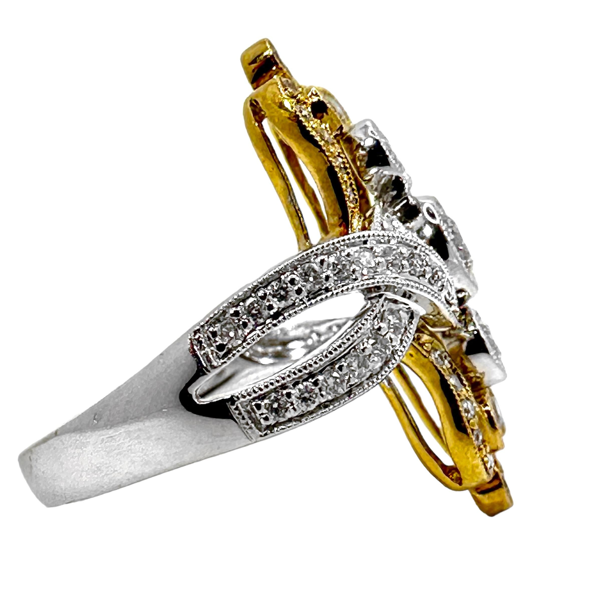 Bague d'inspiration ancienne en or jaune et blanc 18 carats avec diamants Pour femmes en vente