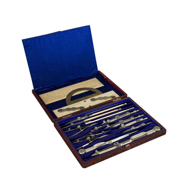 Antique Instrument Set, English, Architect's, Technical Drawing, Davis ...
