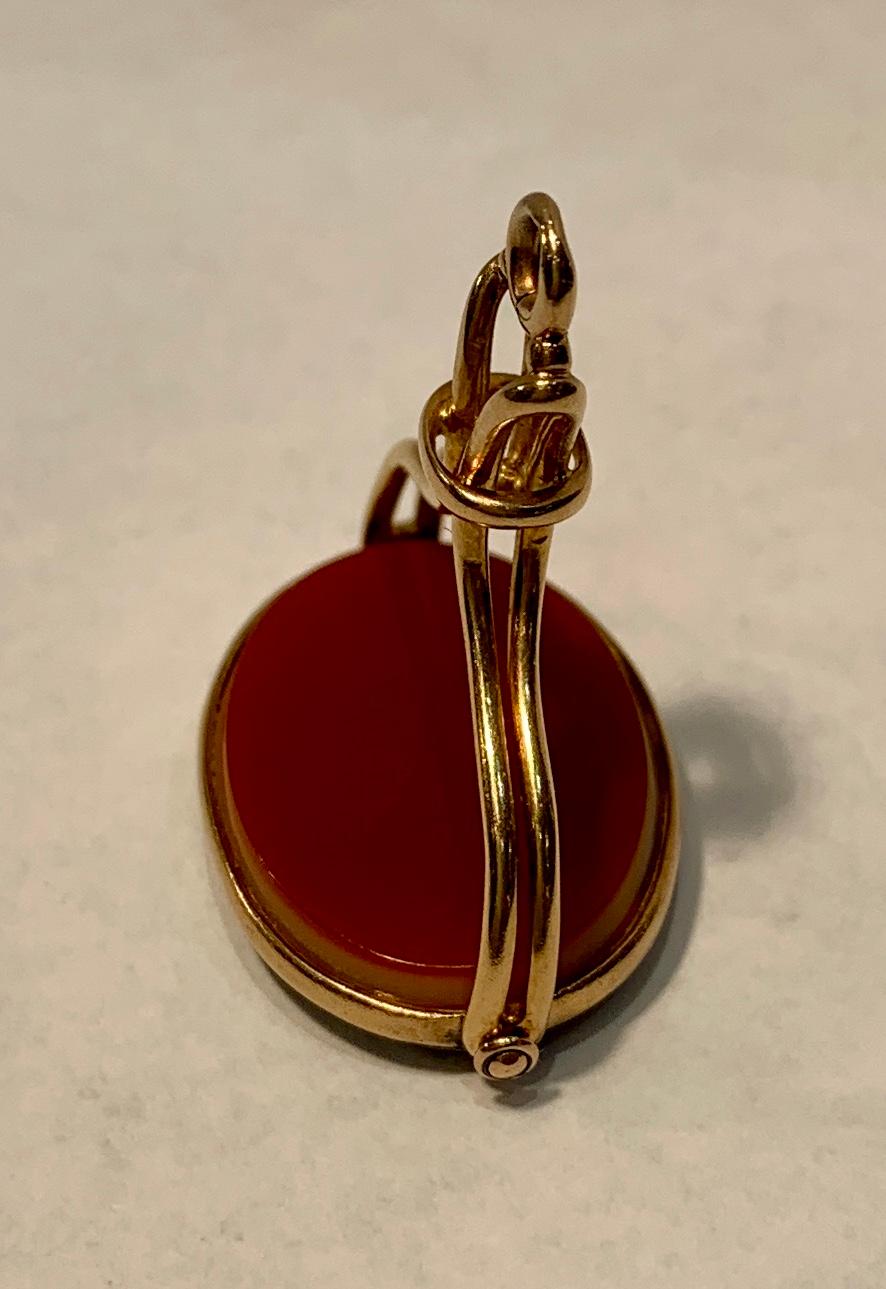 Antique Intaglio Gold Spinner Fob Pendant Un-Carved Carnelian and Black Agate 2