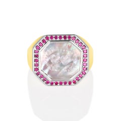 18 Karat Yellow Gold, Rubies, MoP, and Antique Intaglio Love ring