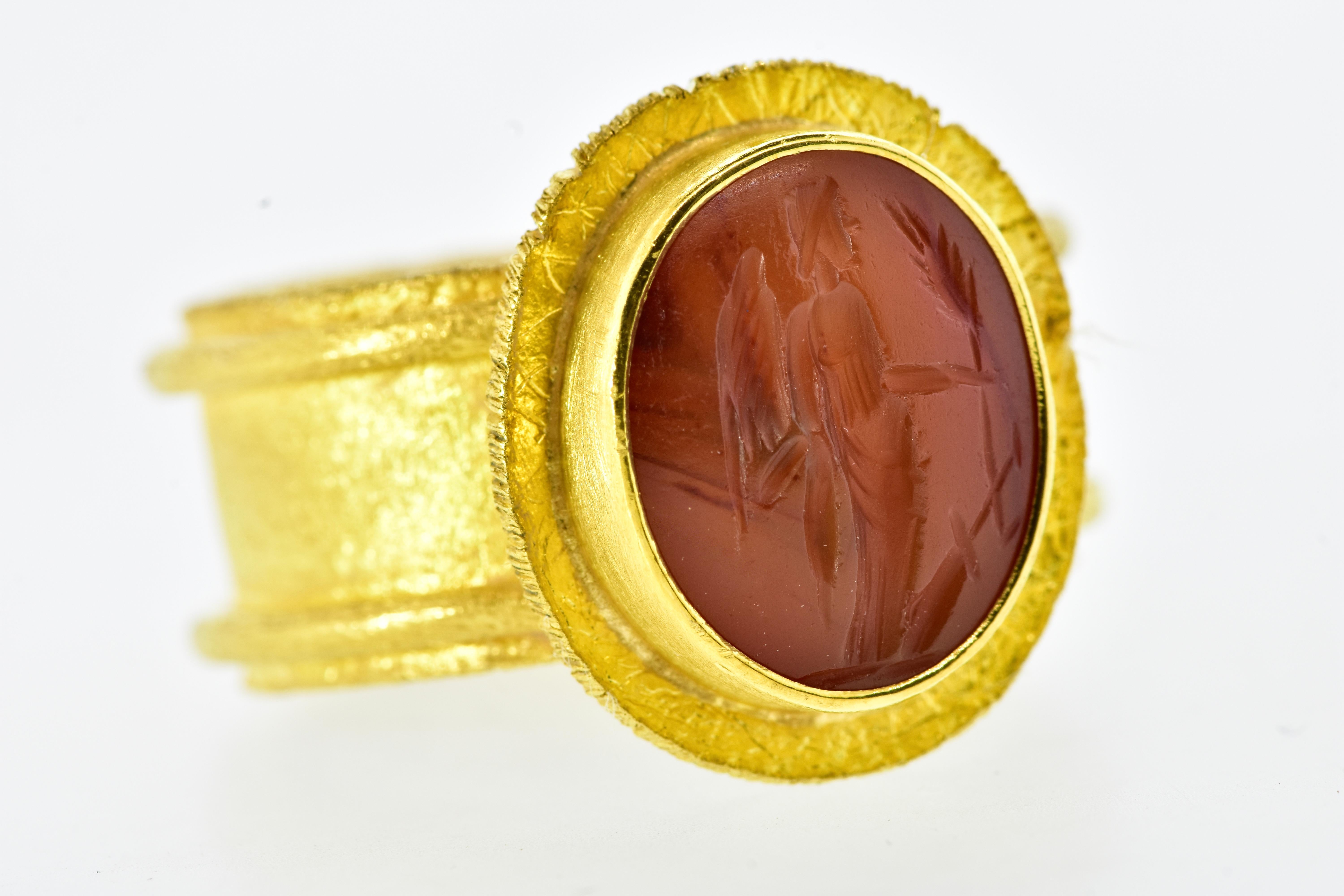 Antique Intaglio set in a 22K Yellow Gold Contemporary Ring In Excellent Condition For Sale In Aspen, CO