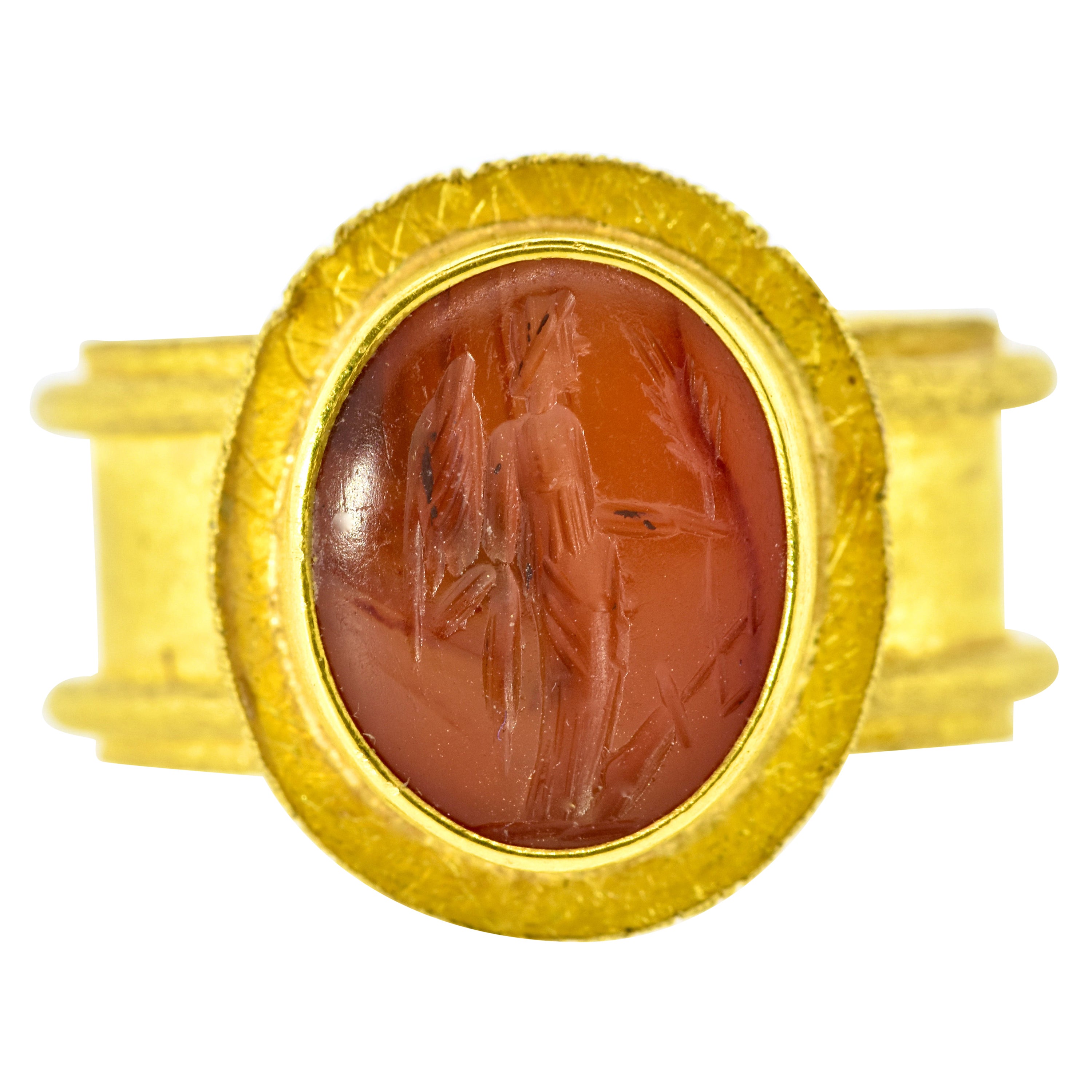 Antique Intaglio set in a 22K Yellow Gold Contemporary Ring