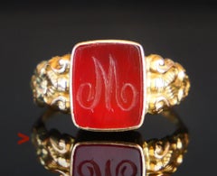 Anello antico con sigillo a intaglio per uomo/donna, corniola e oro massiccio 18 carati, Ø US7 / 2,4 gr