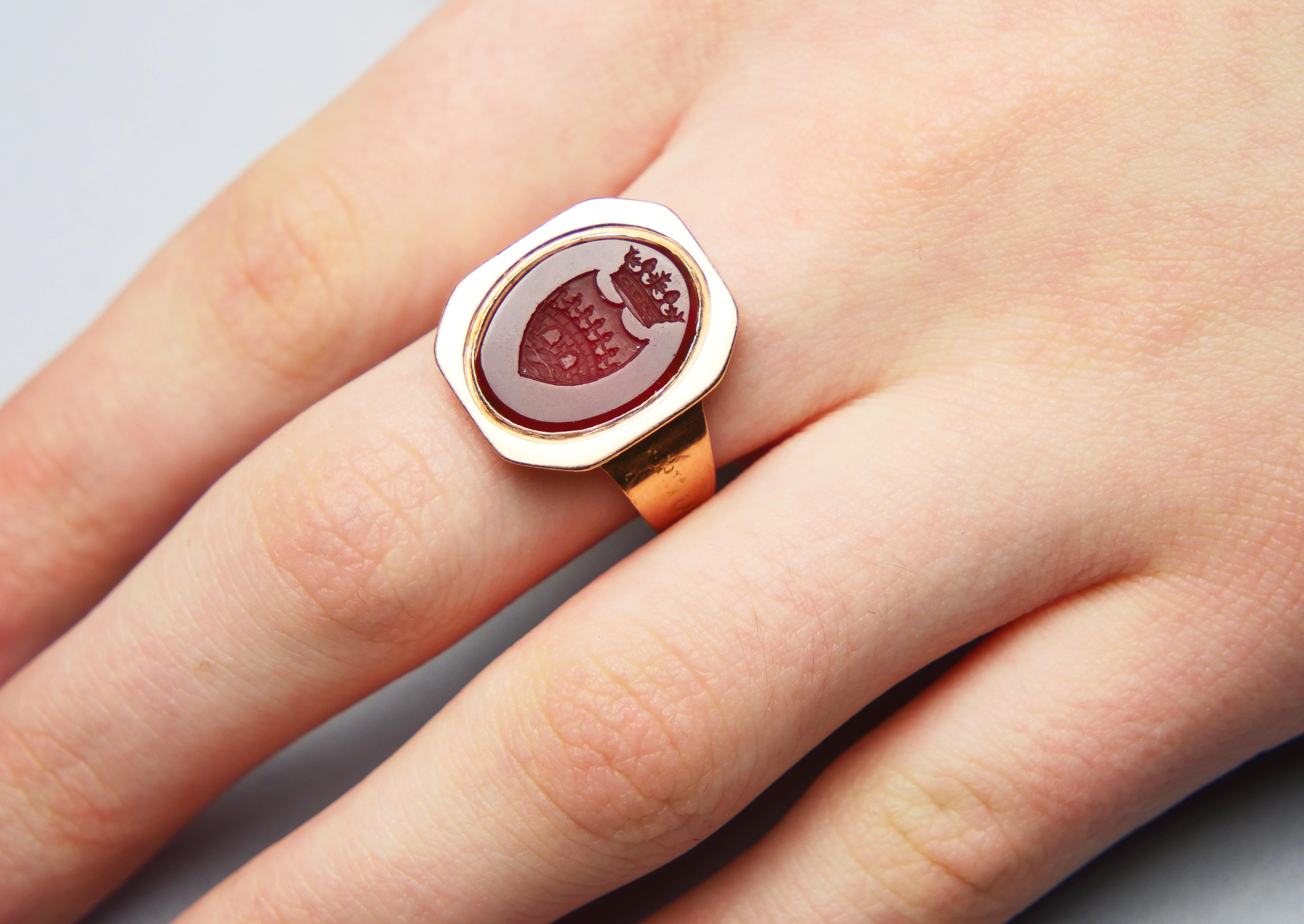 Antique Intaglio Signet Ring solid 18K Gold Carnelian ØUS9.75/  4gr For Sale 3