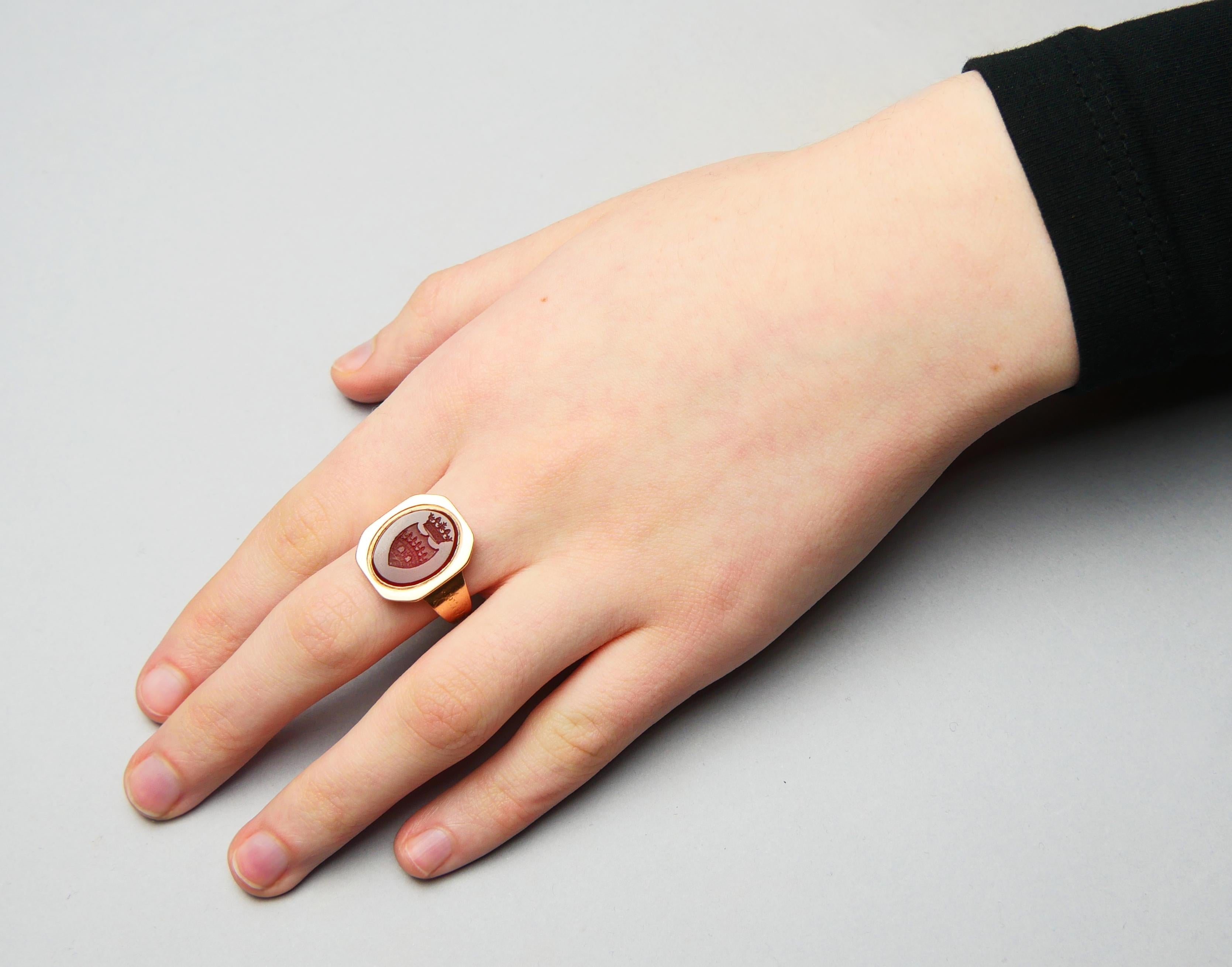 Antique Intaglio Signet Ring solid 18K Gold Carnelian ØUS9.75/  4gr For Sale 4