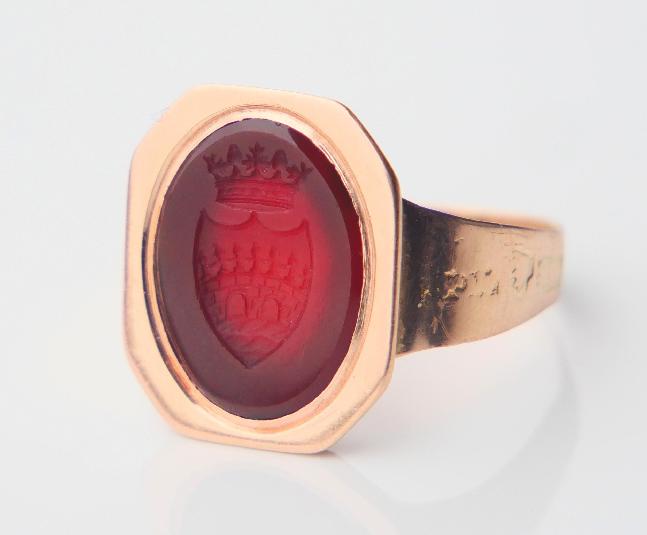 Women's or Men's Antique Intaglio Signet Ring solid 18K Gold Carnelian ØUS9.75/  4gr For Sale