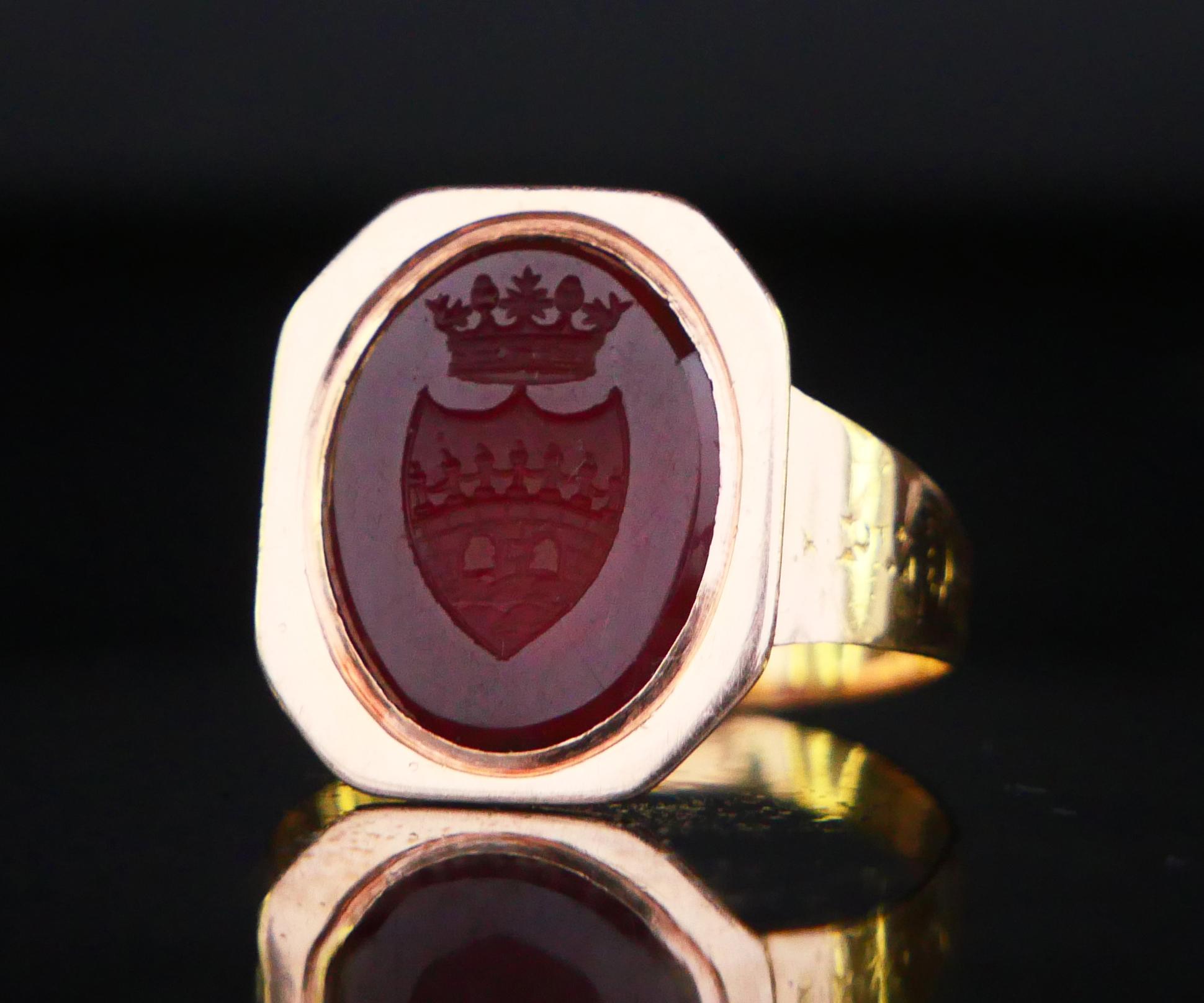 Antique Intaglio Signet Ring solid 18K Gold Carnelian ØUS9.75/  4gr For Sale 5