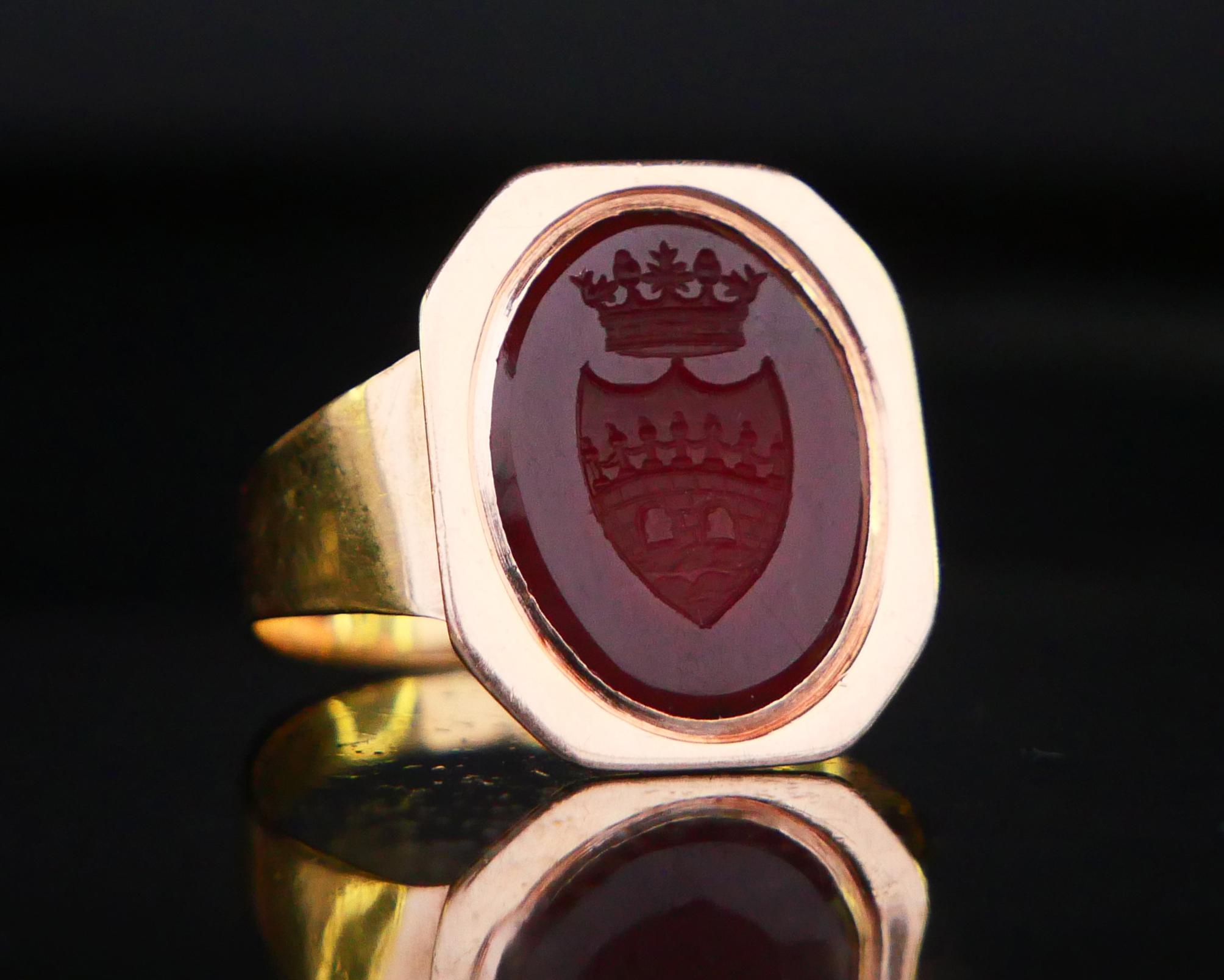 Antique Intaglio Signet Ring solid 18K Gold Carnelian ØUS9.75/  4gr For Sale 7