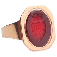 Bague de chevalière ancienne en or 18K Cornaline ØUS9.75/  4gr