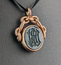 Antique intaglio swivel fob pendant, 10k gold, Bloodstone and Carnelian