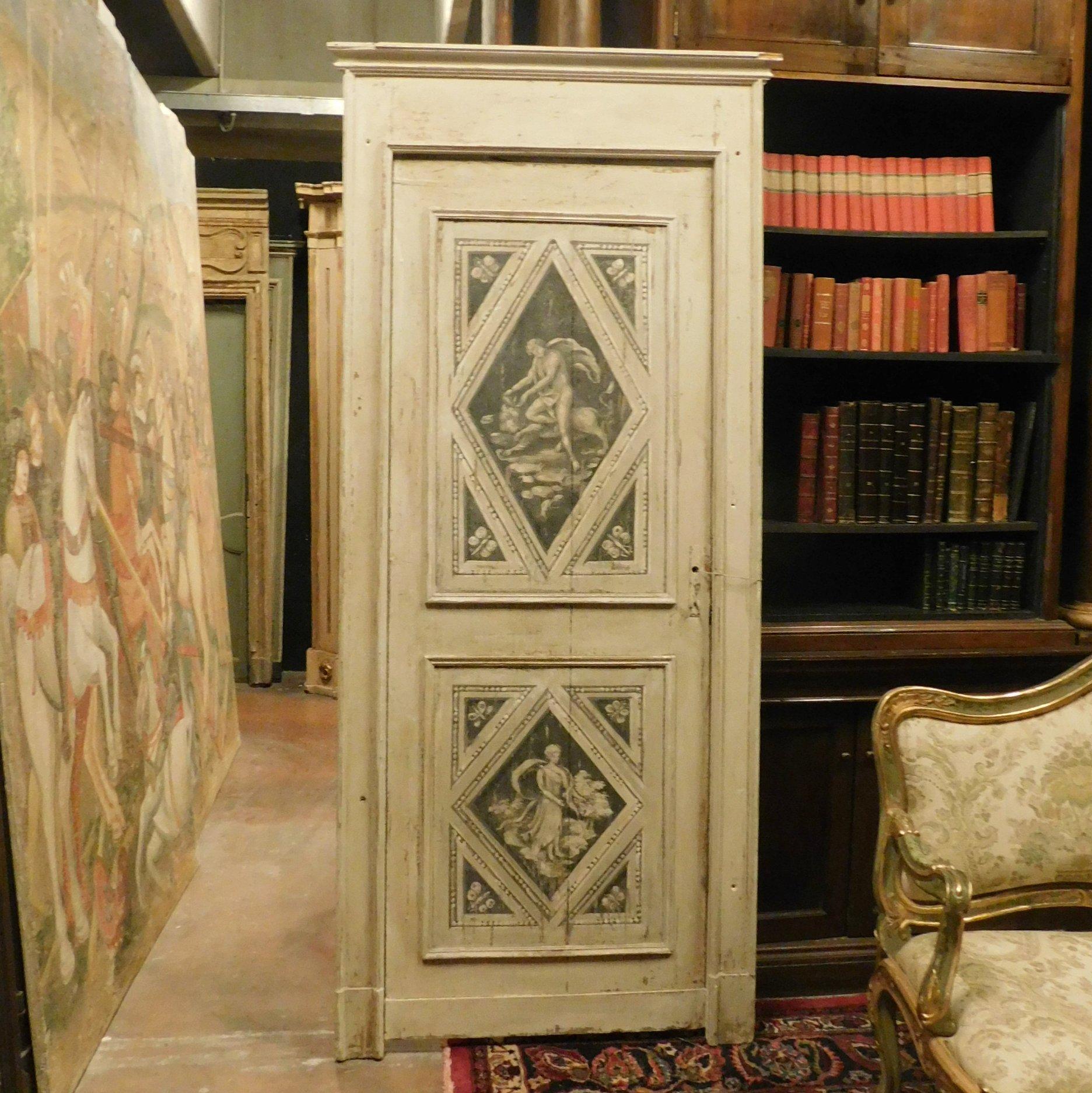 Italian Antique Interior Door, Richly Painted with Original Frame, 18th Century, Italy For Sale