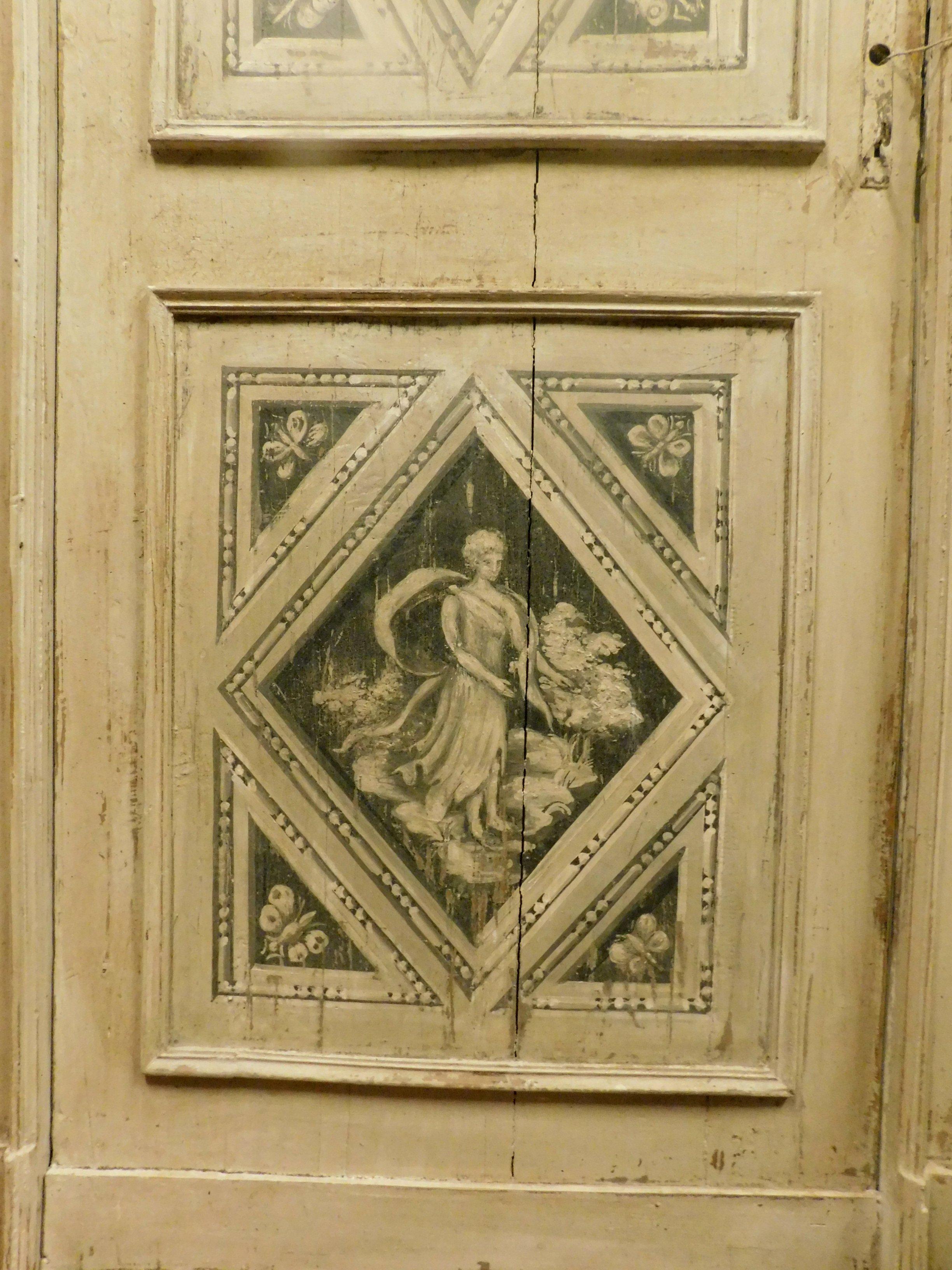 Peint à la main Porte intérieure ancienne, richement peinte avec cadre d'origine, 18ème siècle, Italie en vente