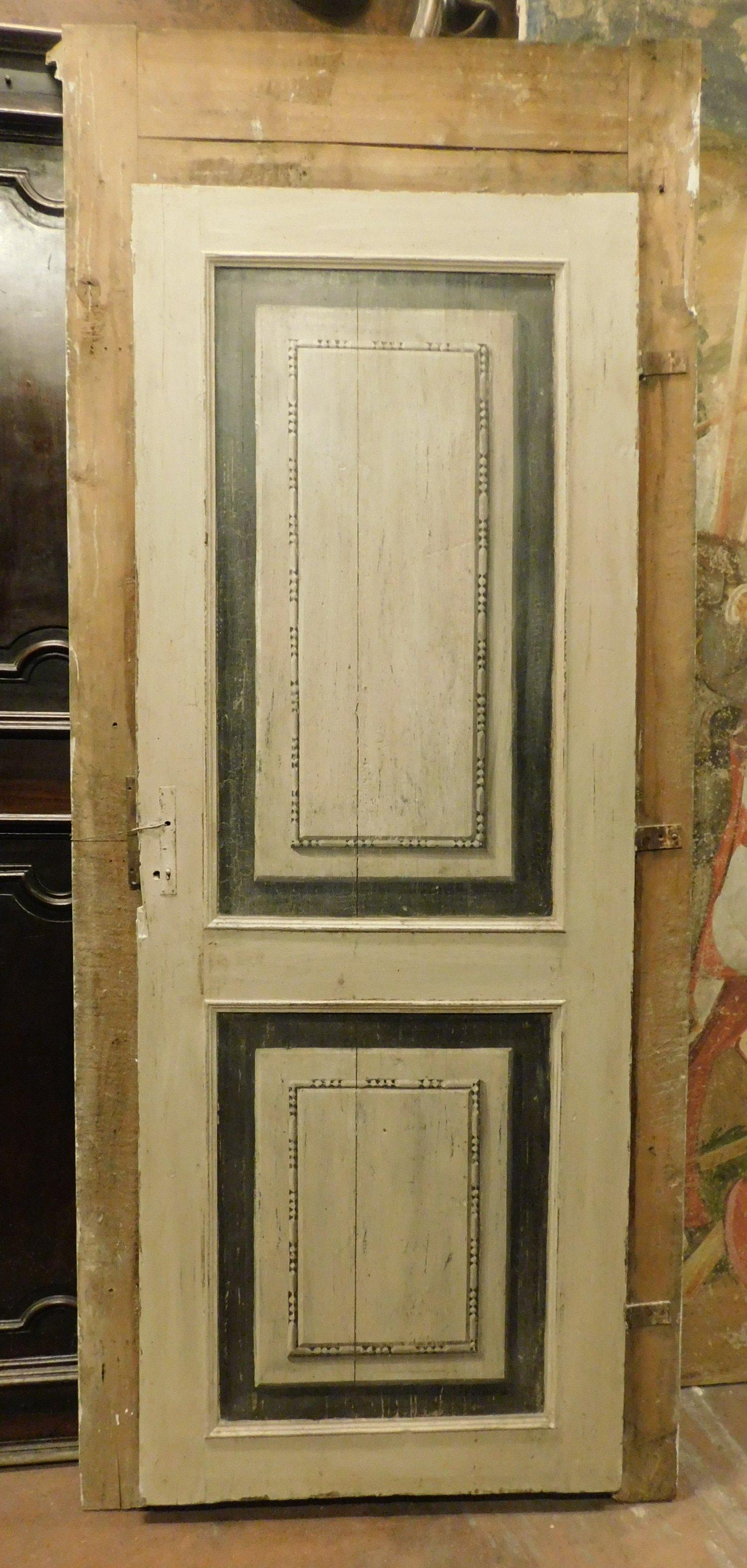 Porte intérieure ancienne, richement peinte avec cadre d'origine, 18ème siècle, Italie Bon état - En vente à Cuneo, Italy (CN)