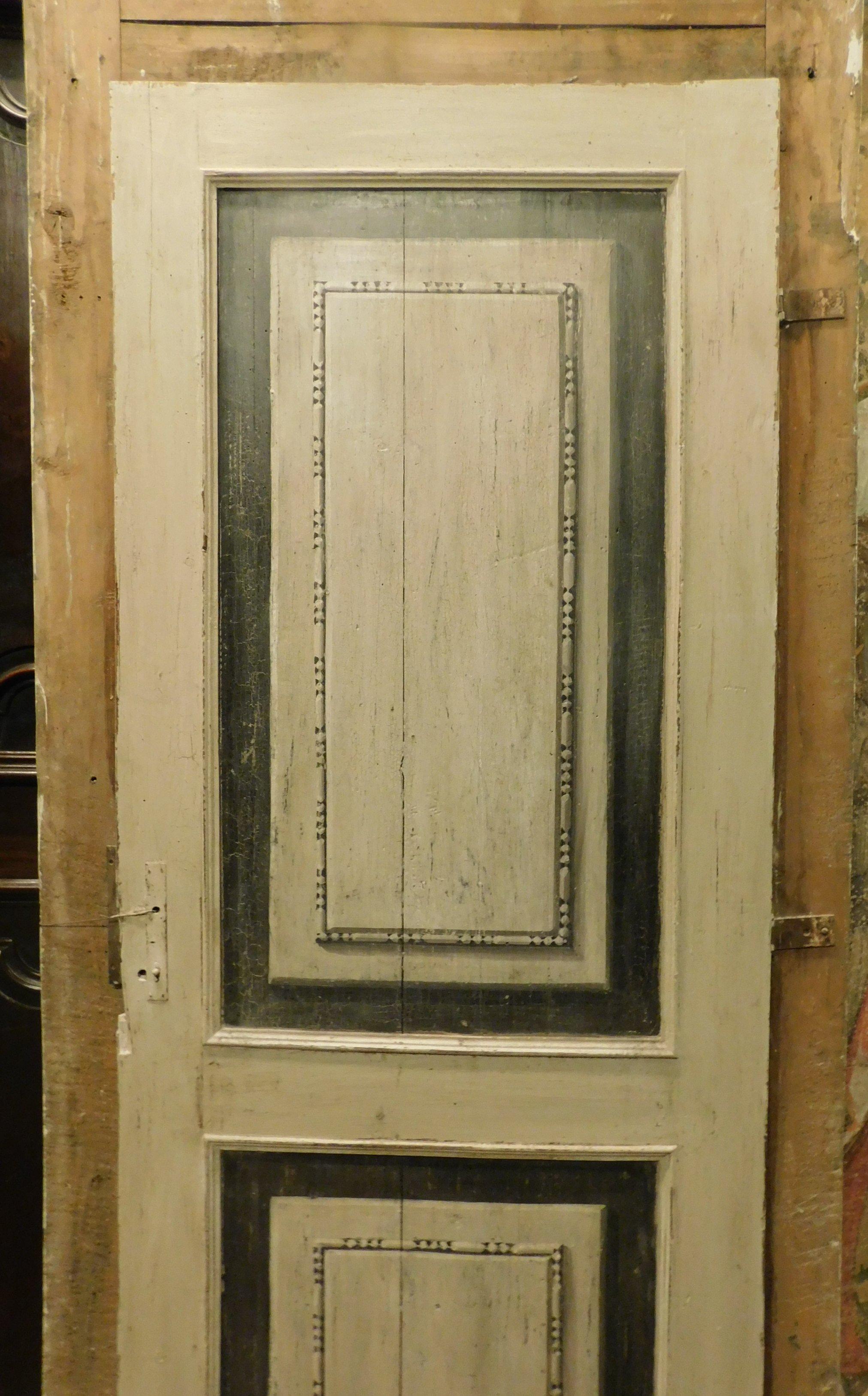 Poplar Antique Interior Door, Richly Painted with Original Frame, 18th Century, Italy For Sale