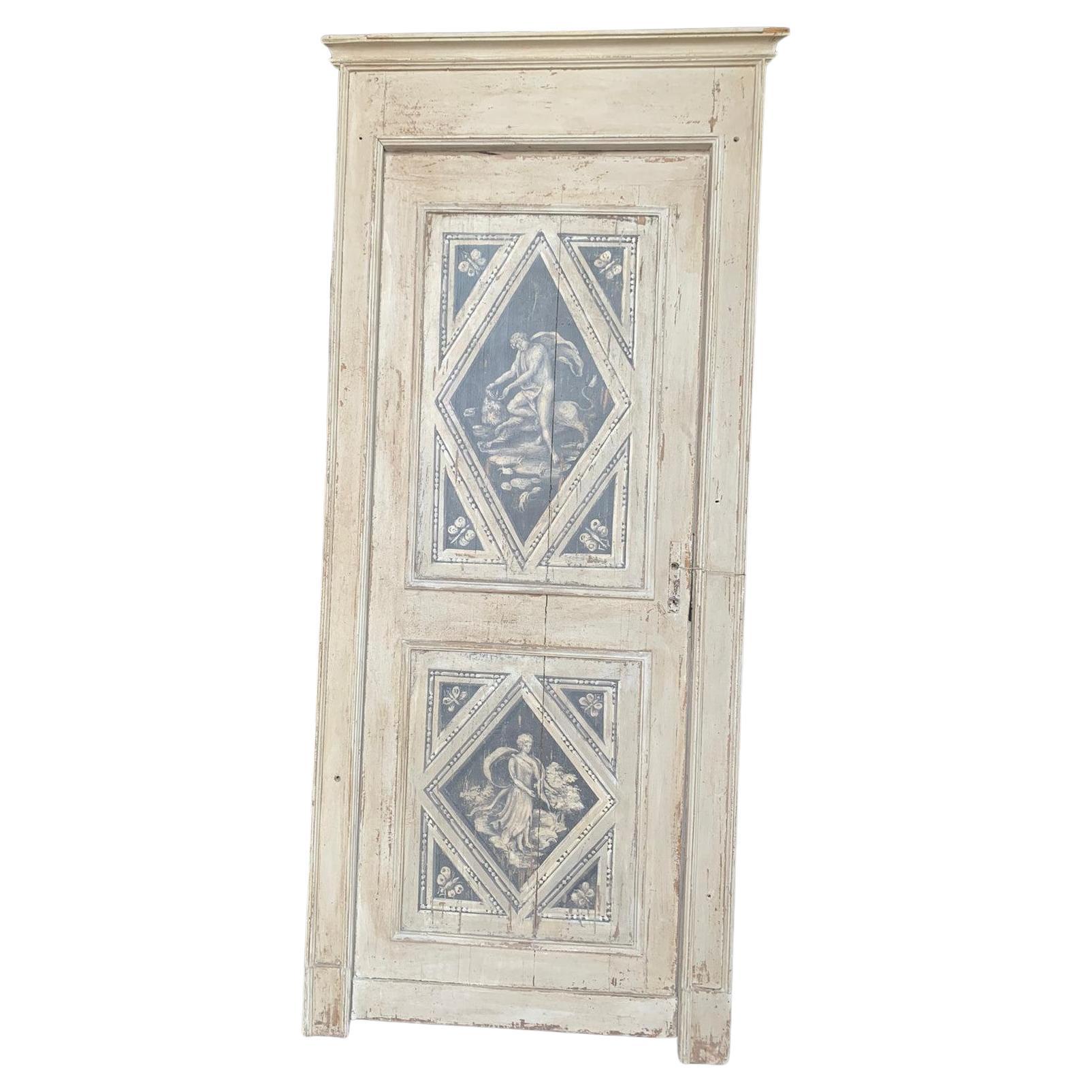 Antique Interior Door, Richly Painted with Original Frame, 18th Century, Italy For Sale