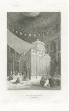 Antique Interior View of the Holy Sepulchre, Jerusalem, Engraving, circa 1850