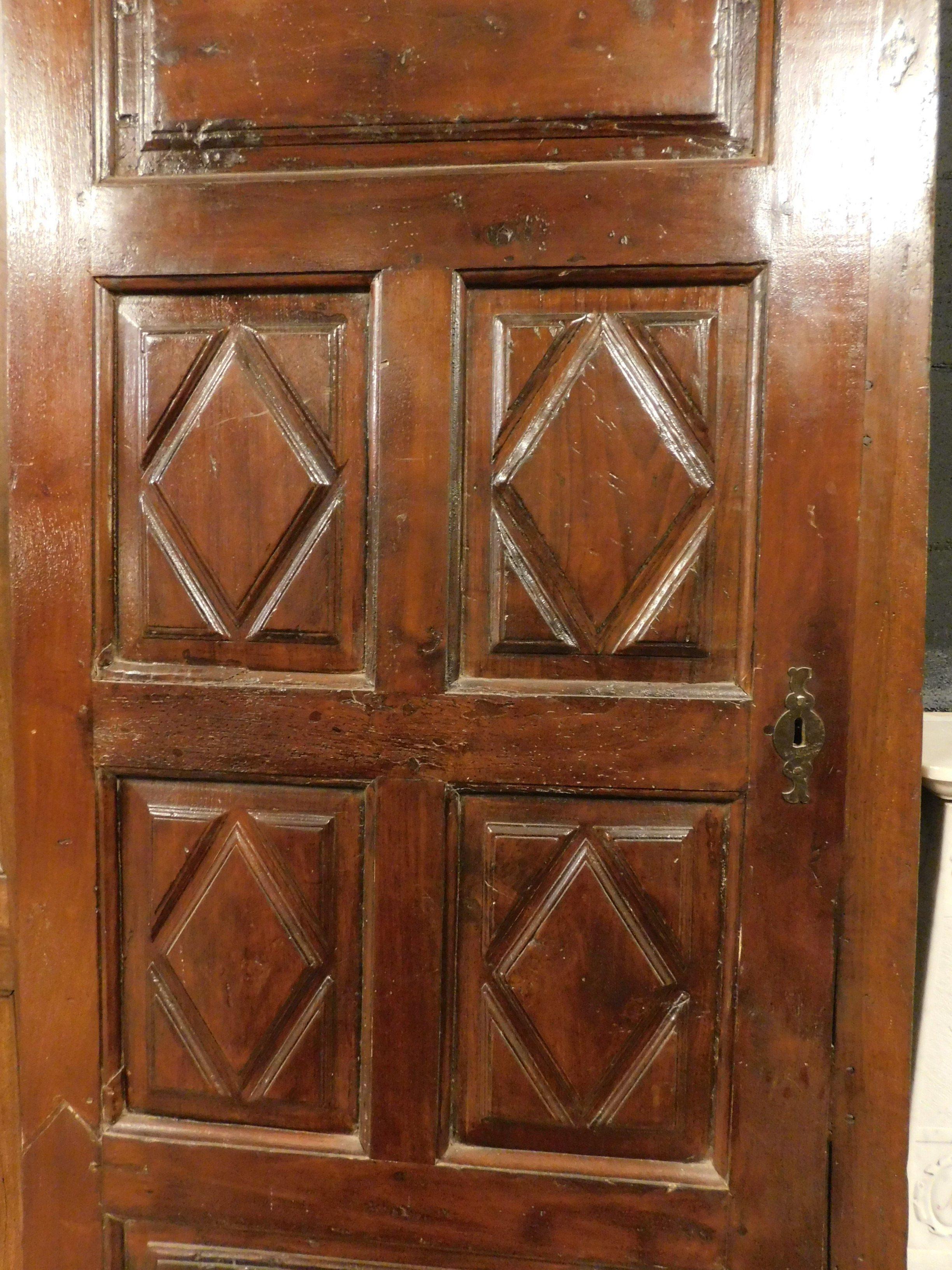 Italian Antique Internal Door in Walnut with Six Hand-Carved Panels, 18th Century Italy For Sale