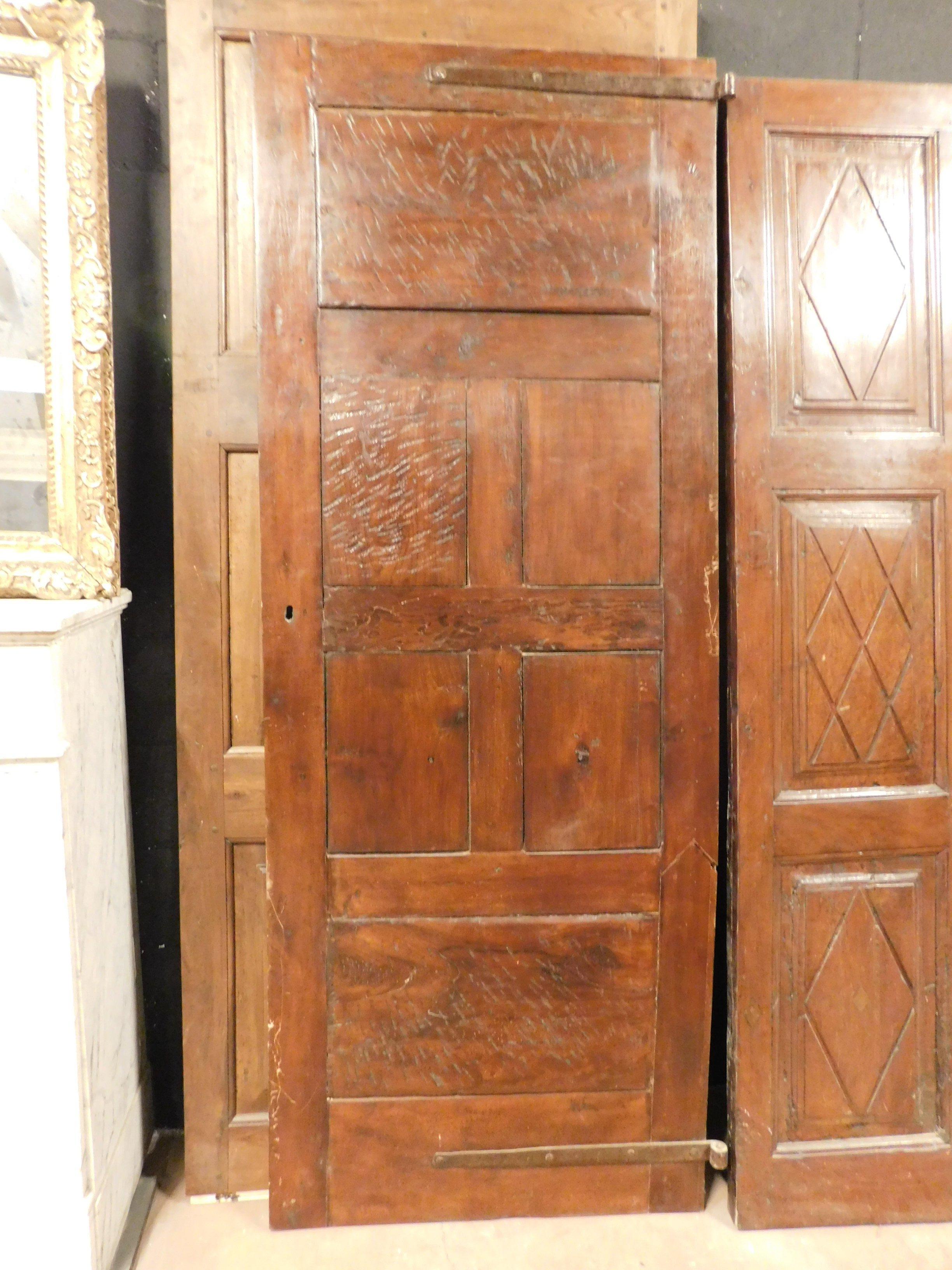 18th Century and Earlier Antique Internal Door in Walnut with Six Hand-Carved Panels, 18th Century Italy For Sale