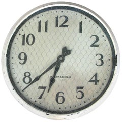 Vintage International Enameled Steel Factory Clock with Original Safety Glass