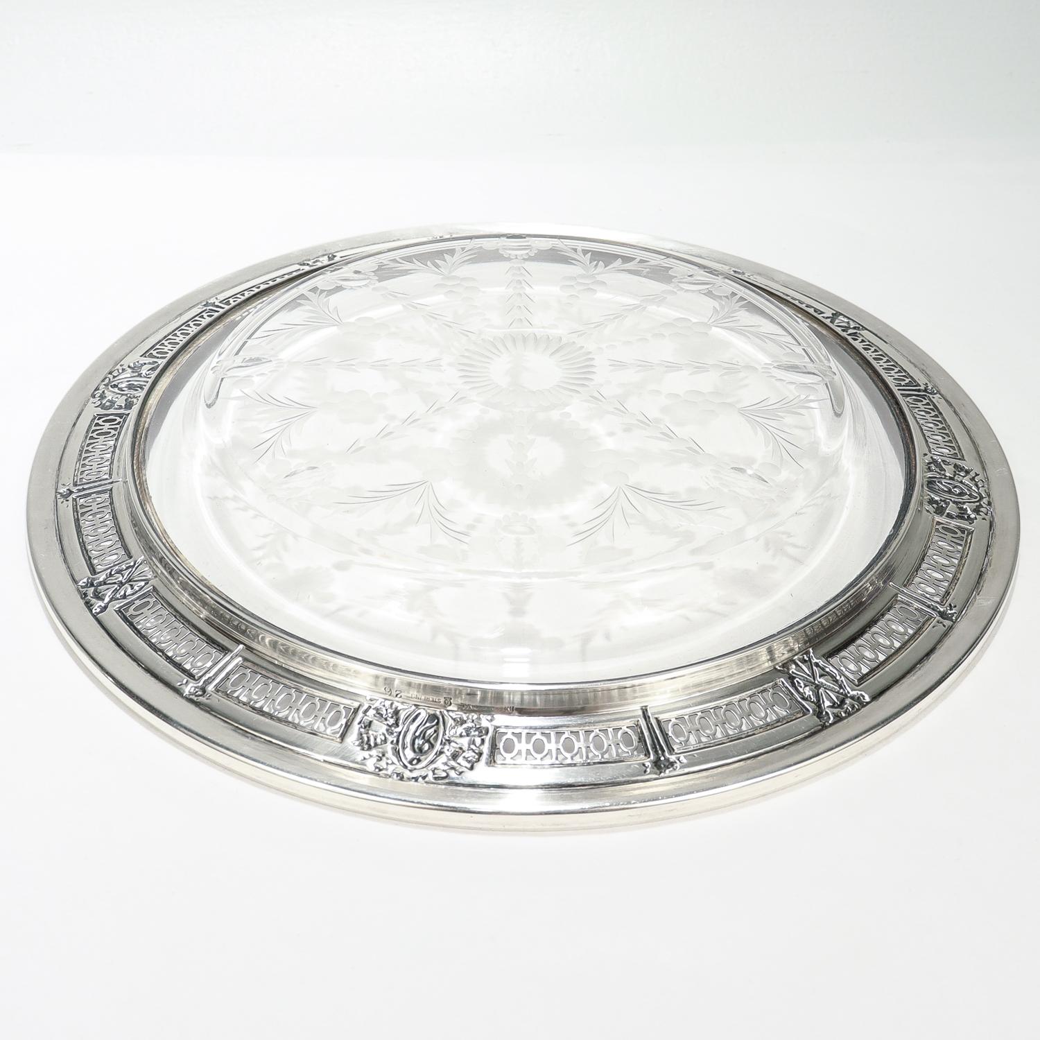Antiguo plato de cristal tallado montado en International Sterling Silver en venta 4